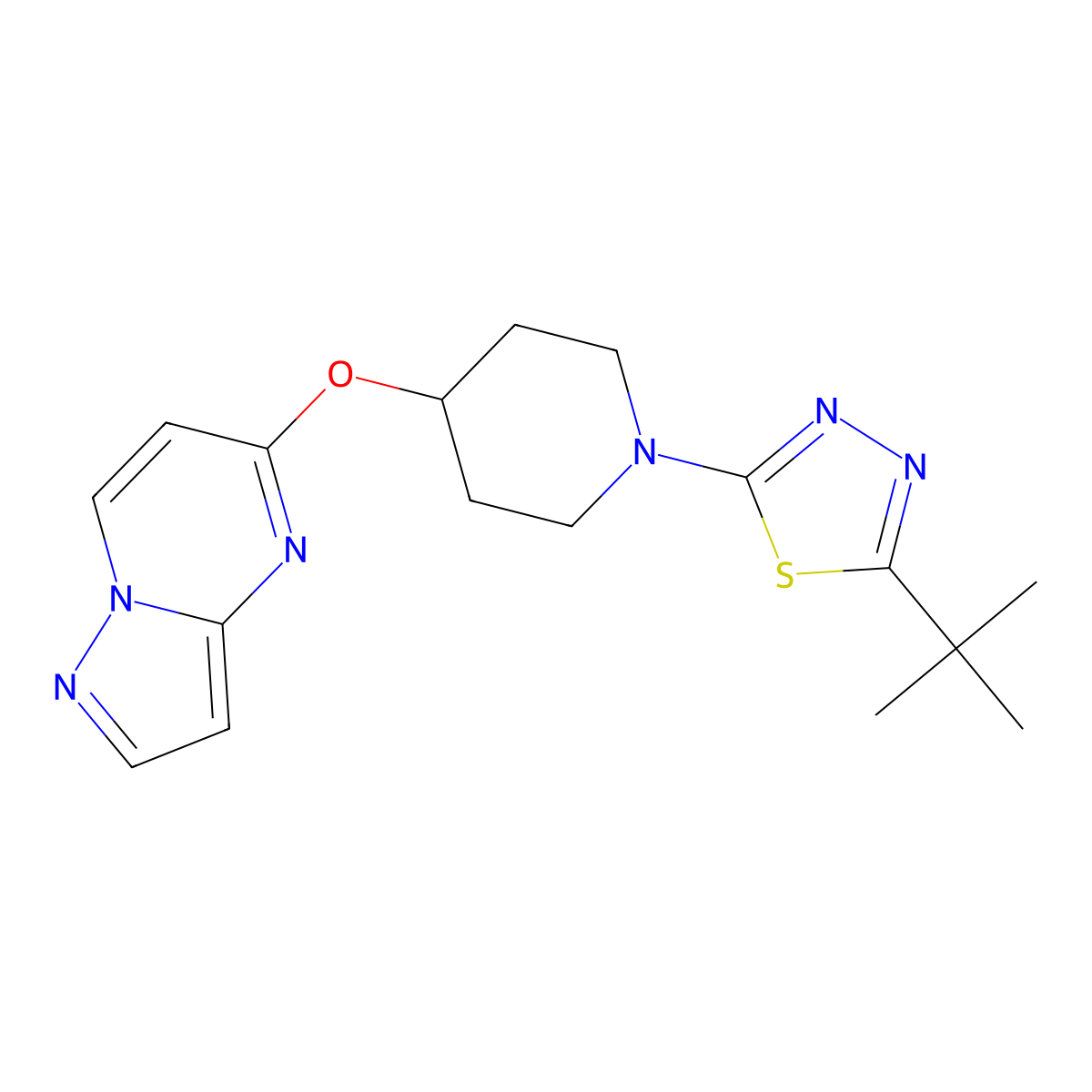 1-(5-Tert-butyl-1,3,4-thiadiazol-2-yl)-4-{pyrazolo[1,5-a]pyrimidin-5-yloxy}piperidine molecular structure, CAS 2770591-20-1