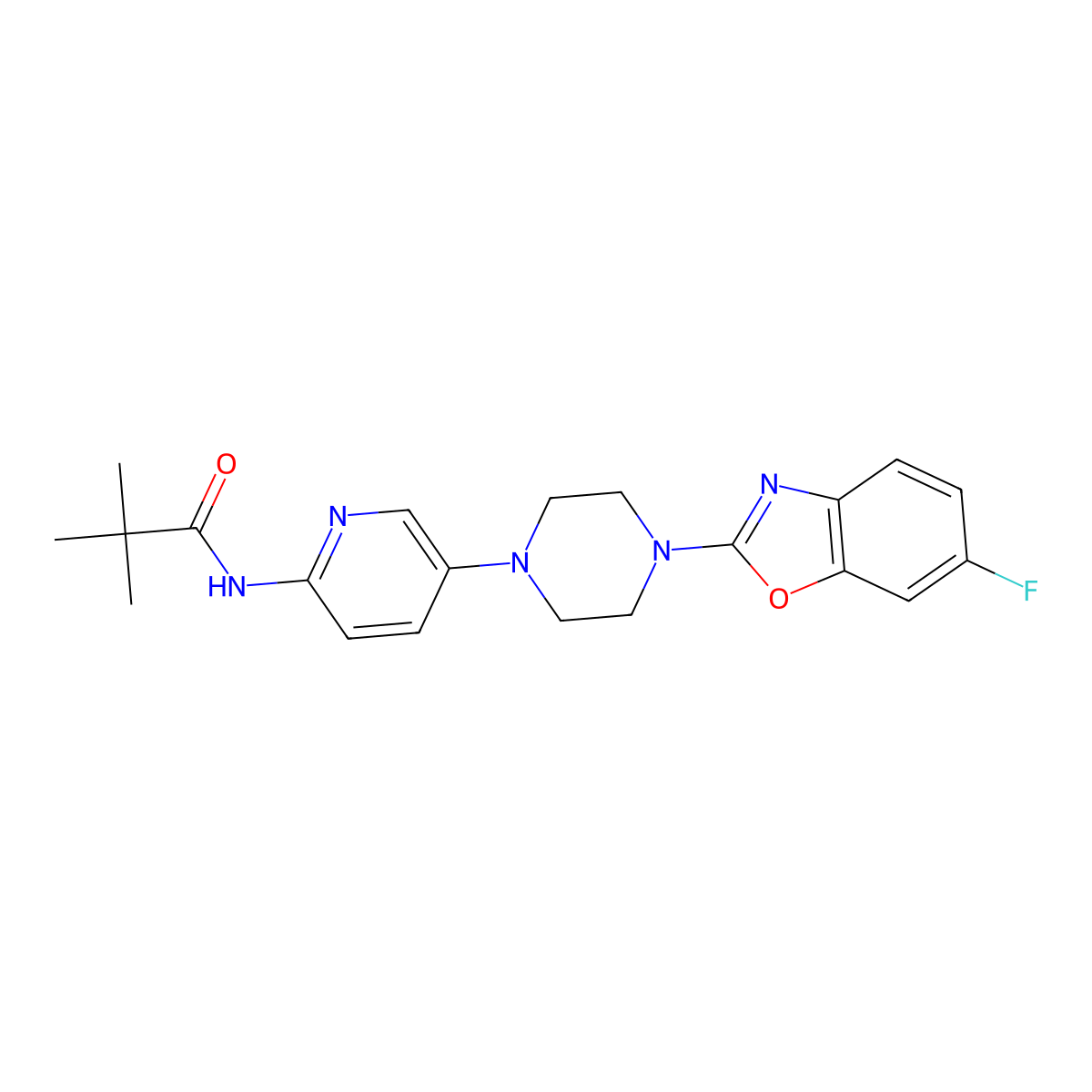 N-{5-[4-(6-fluoro-1,3-benzoxazol-2-yl)piperazin-1-yl]pyridin-2-yl}-2,2-dimethylpropanamide molecular structure, CAS 2770591-21-2