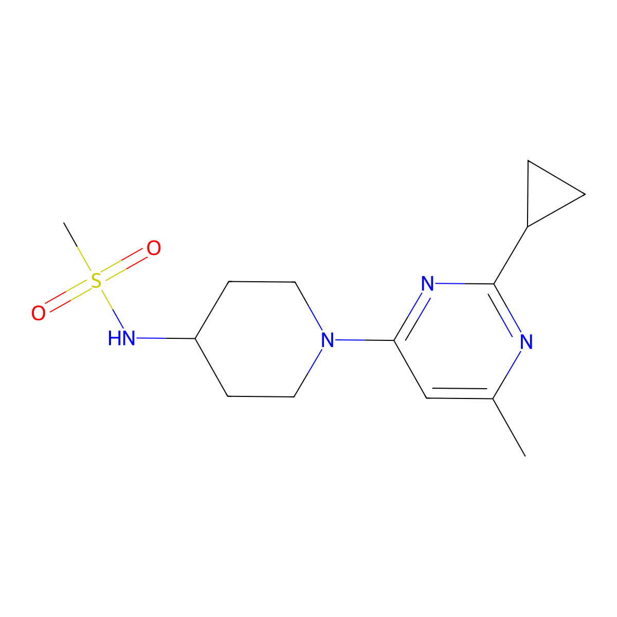 N-[1-(2-cyclopropyl-6-methylpyrimidin-4-yl)piperidin-4-yl]methanesulfonamide molecular structure, CAS 2770591-33-6