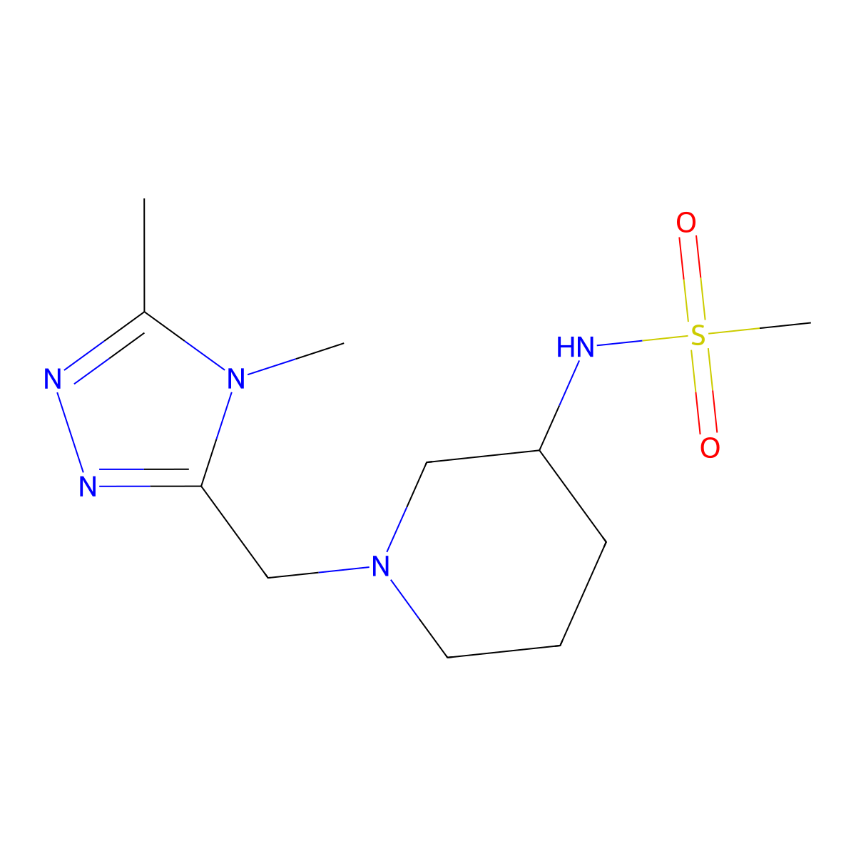 N-{1-[(4,5-dimethyl-4H-1,2,4-triazol-3-yl)methyl]piperidin-3-yl}methanesulfonamide molecular structure, CAS 2770591-47-2
