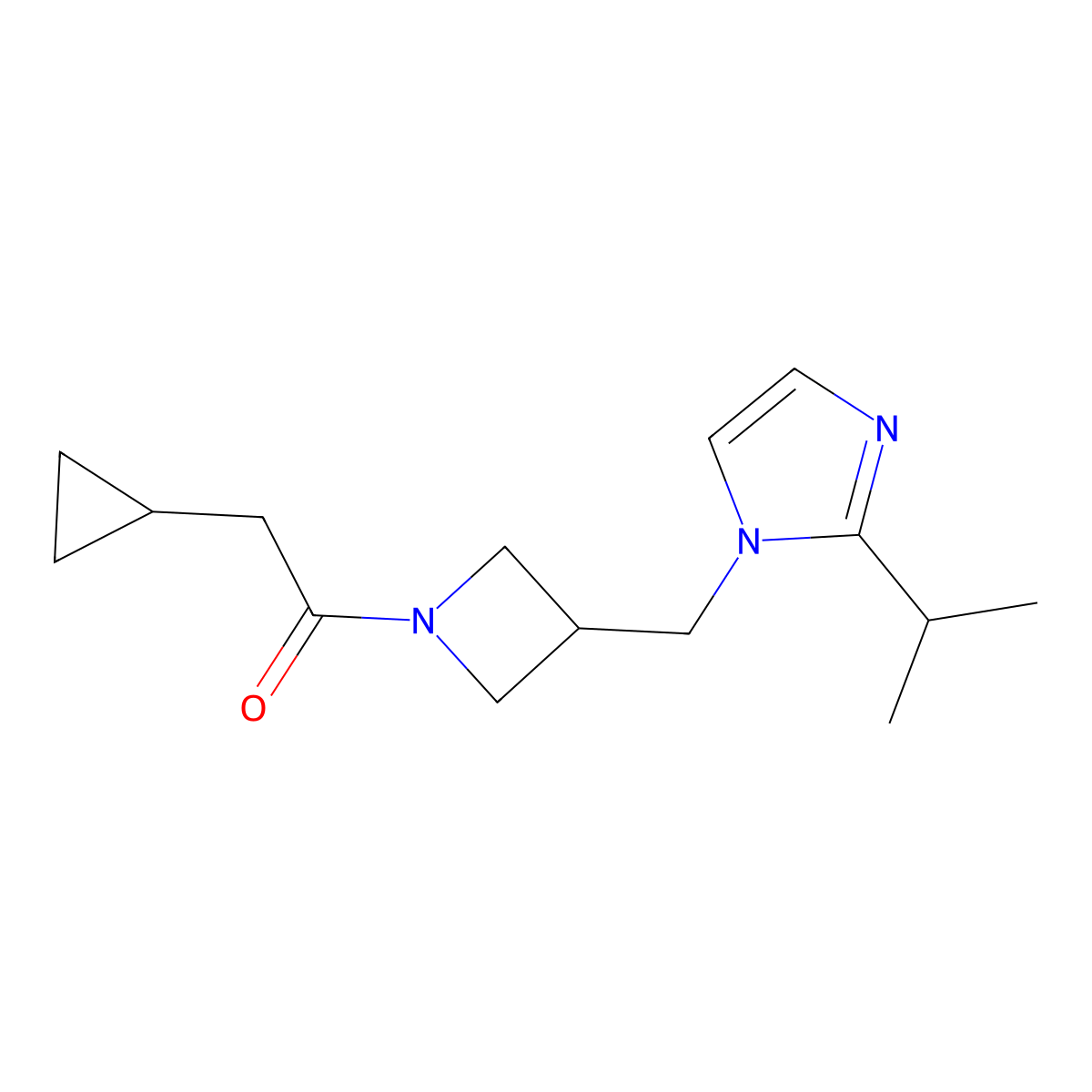 2-cyclopropyl-1-(3-{[2-(propan-2-yl)-1H-imidazol-1-yl]methyl}azetidin-1-yl)ethan-1-one molecular structure, CAS 2770591-49-4