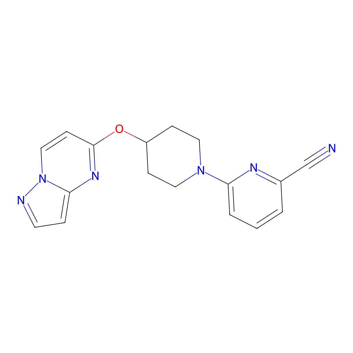 6-(4-{Pyrazolo[1,5-a]pyrimidin-5-yloxy}piperidin-1-yl)pyridine-2-carbonitrile molecular structure, CAS 2770591-58-5