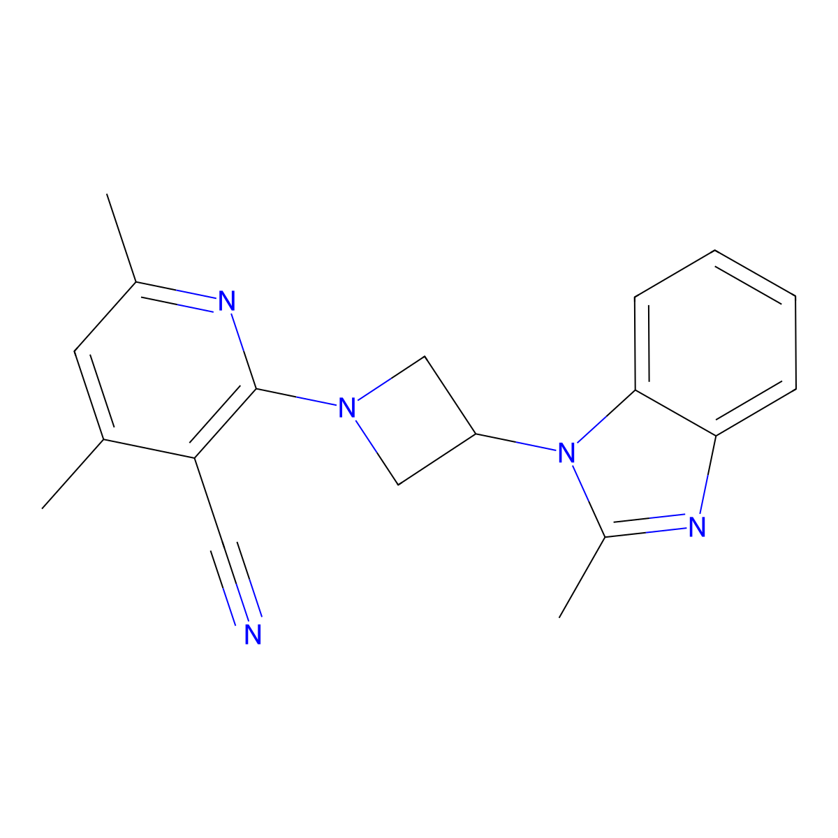 4,6-dimethyl-2-[3-(2-methyl-1H-1,3-benzodiazol-1-yl)azetidin-1-yl]pyridine-3-carbonitrile molecular structure, CAS 2770591-59-6