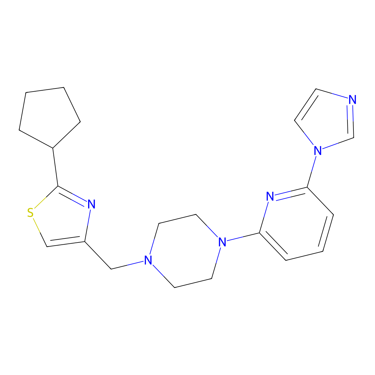 1-[(2-cyclopentyl-1,3-thiazol-4-yl)methyl]-4-[6-(1H-imidazol-1-yl)pyridin-2-yl]piperazine molecular structure, CAS 2770591-61-0