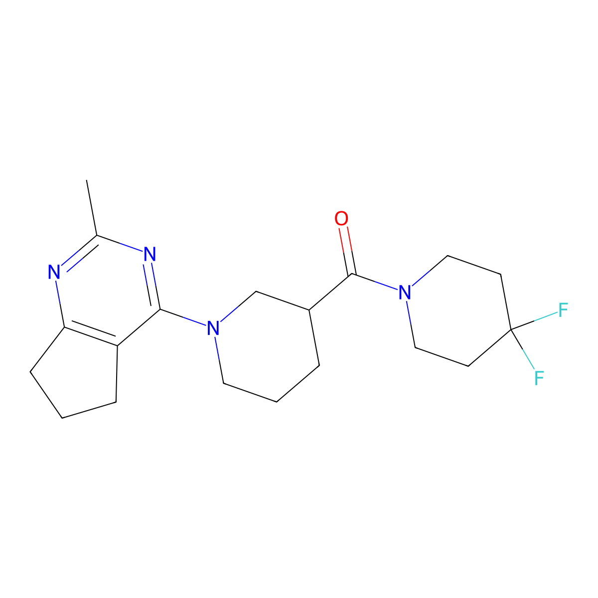 3-(4,4-difluoropiperidine-1-carbonyl)-1-{2-methyl-5H,6H,7H-cyclopenta[d]pyrimidin-4-yl}piperidine molecular structure, CAS 2770591-62-1