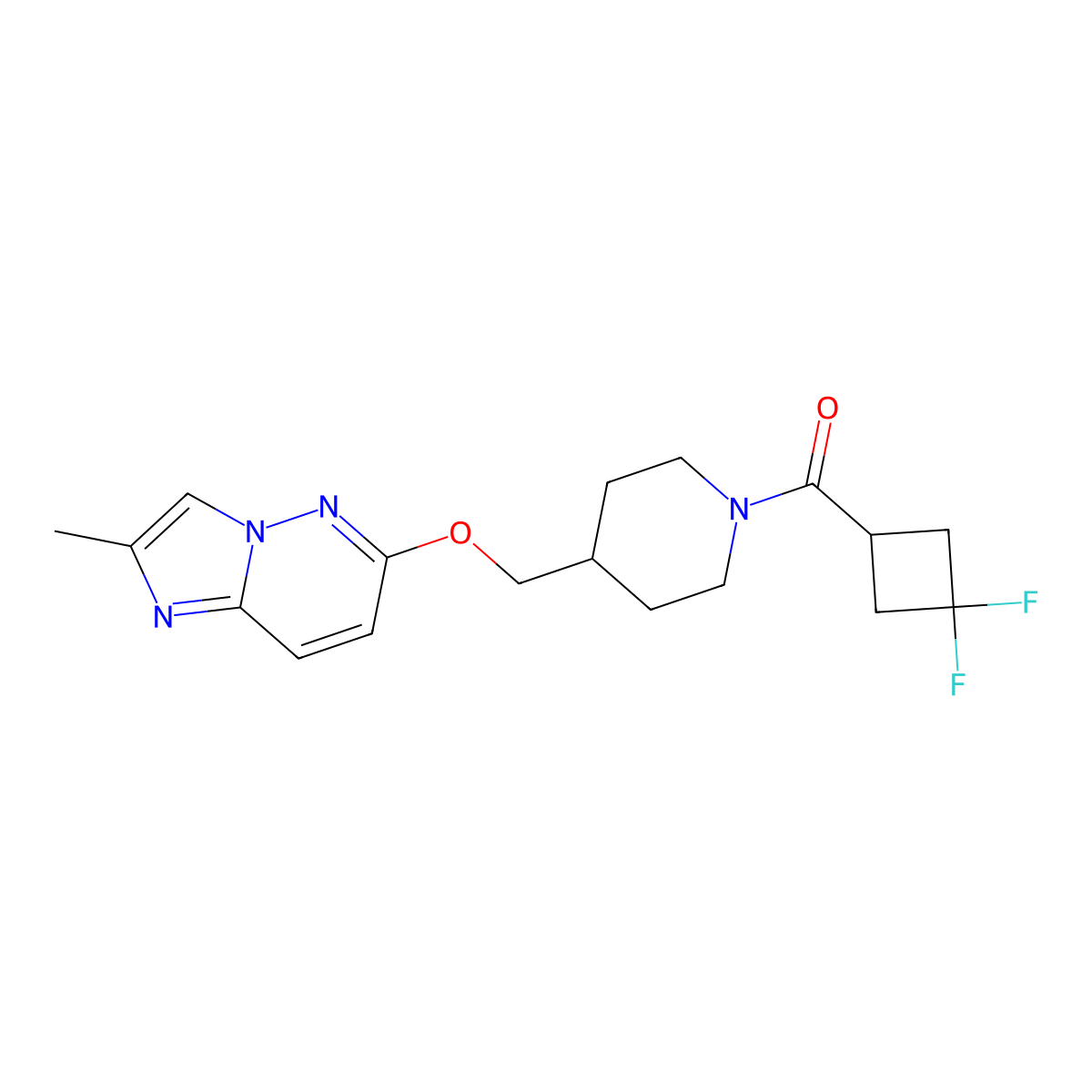 1-(3,3-Difluorocyclobutanecarbonyl)-4-[({2-methylimidazo[1,2-b]pyridazin-6-yl}oxy)methyl]piperidine molecular structure, CAS 2770591-63-2