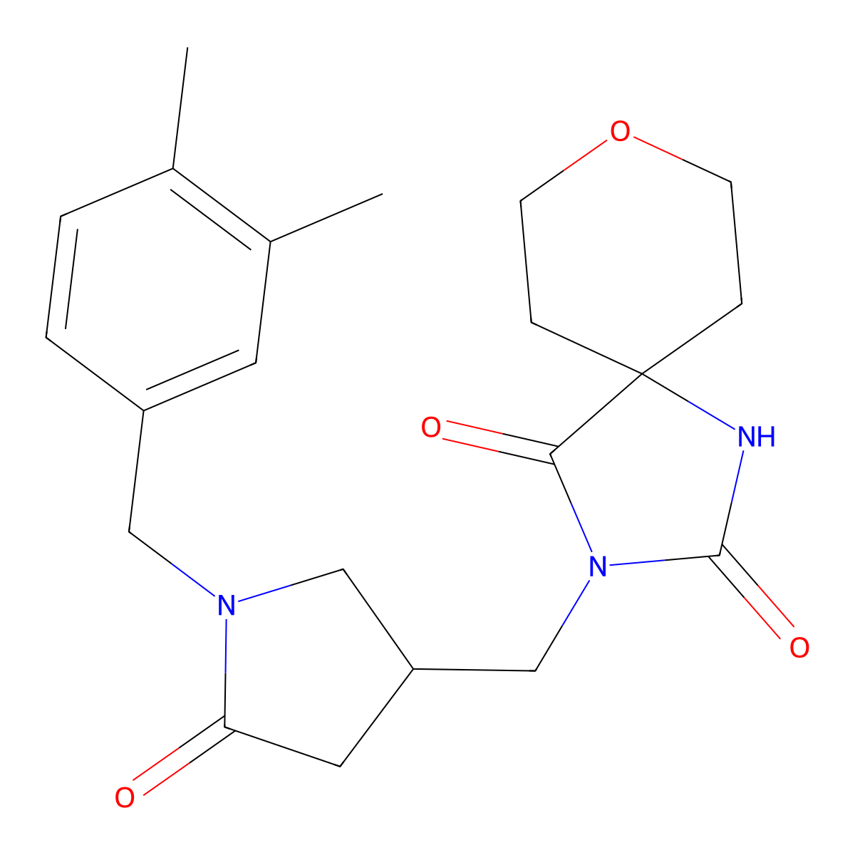 3-({1-[(3,4-Dimethylphenyl)methyl]-5-oxopyrrolidin-3-yl}methyl)-8-oxa-1,3-diazaspiro[4.5]decane-2,4-dione molecular structure, CAS 2770591-65-4