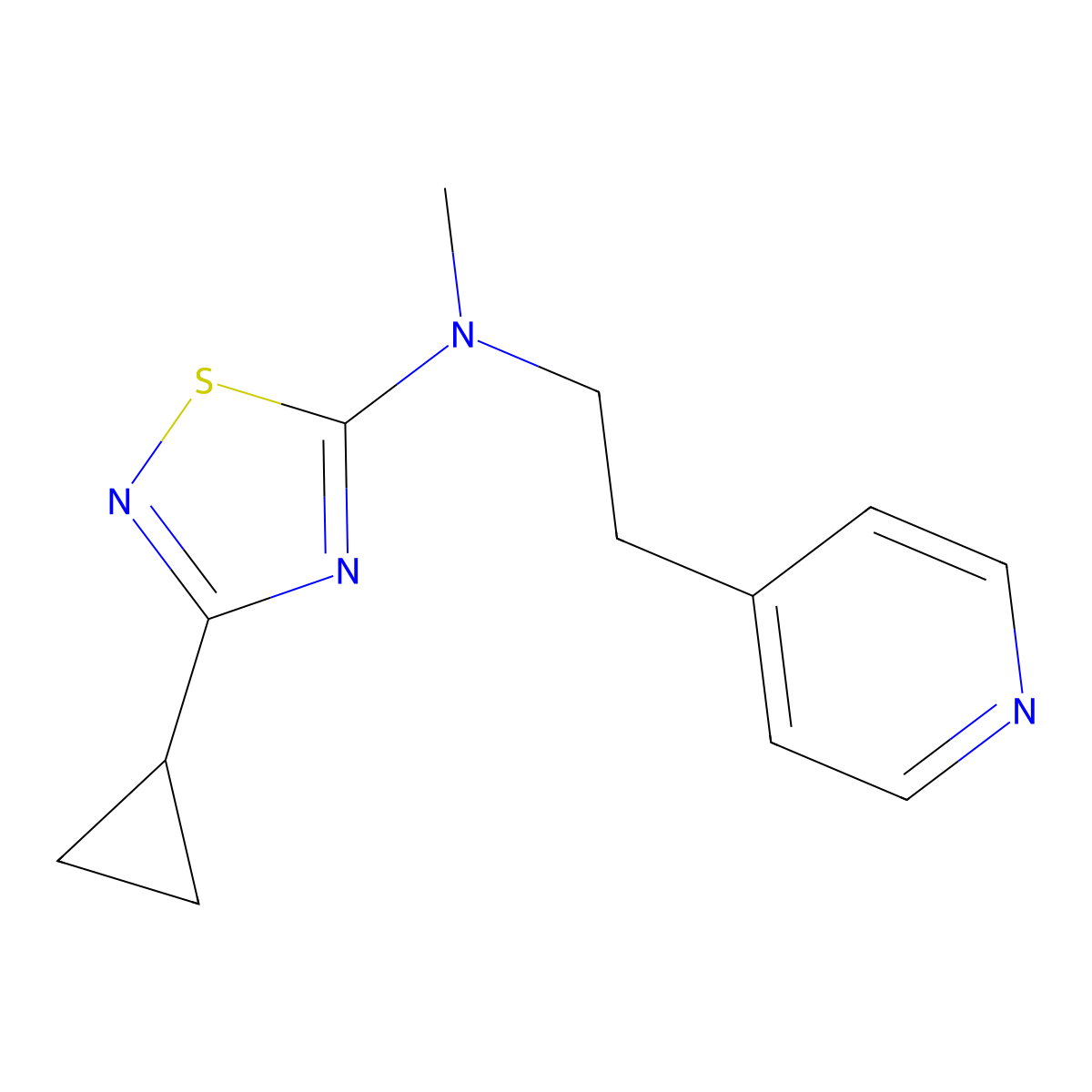 3-cyclopropyl-N-methyl-N-[2-(pyridin-4-yl)ethyl]-1,2,4-thiadiazol-5-amine molecular structure, CAS 2770591-66-5
