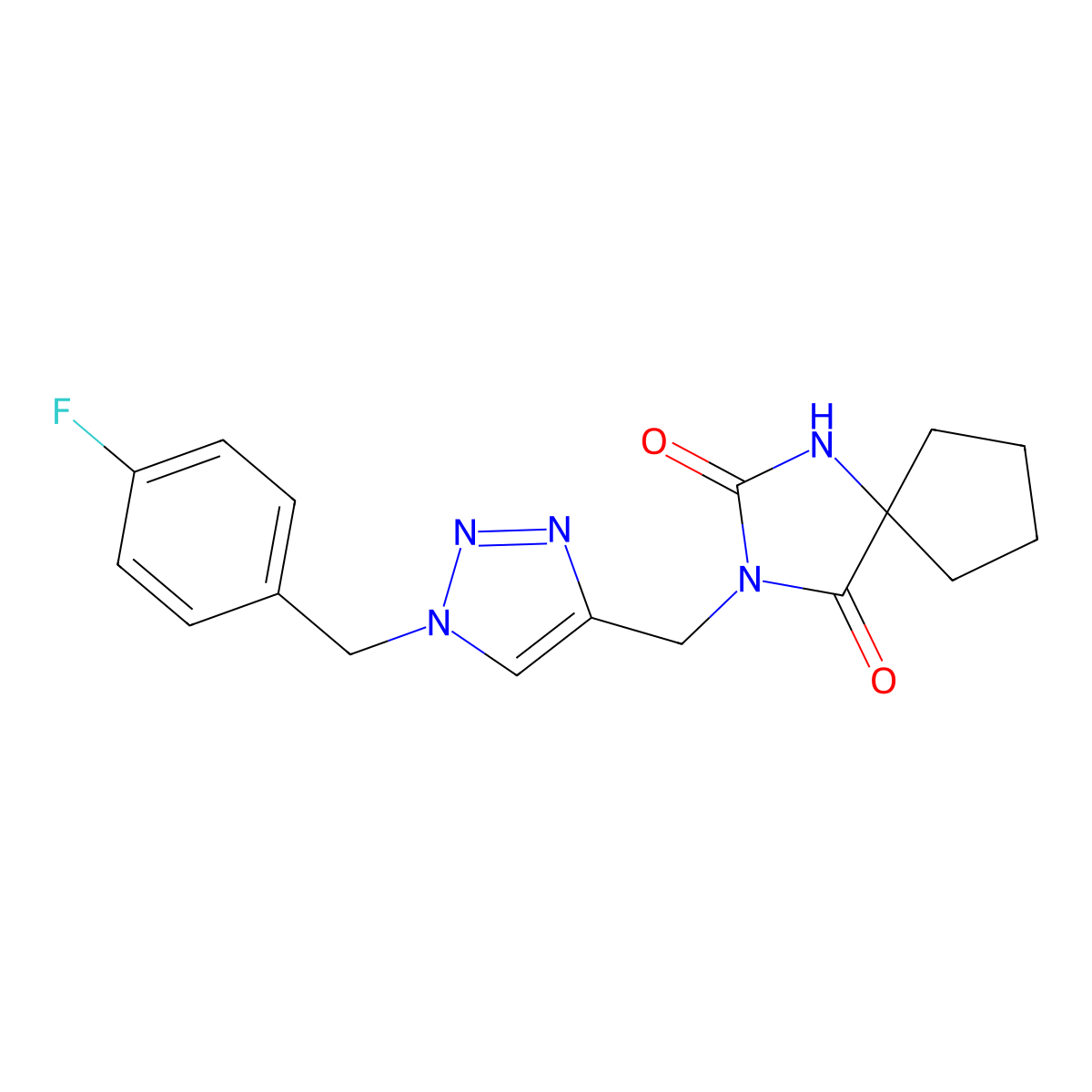 3-({1-[(4-fluorophenyl)methyl]-1H-1,2,3-triazol-4-yl}methyl)-1,3-diazaspiro[4.4]nonane-2,4-dione molecular structure, CAS 2770591-71-2