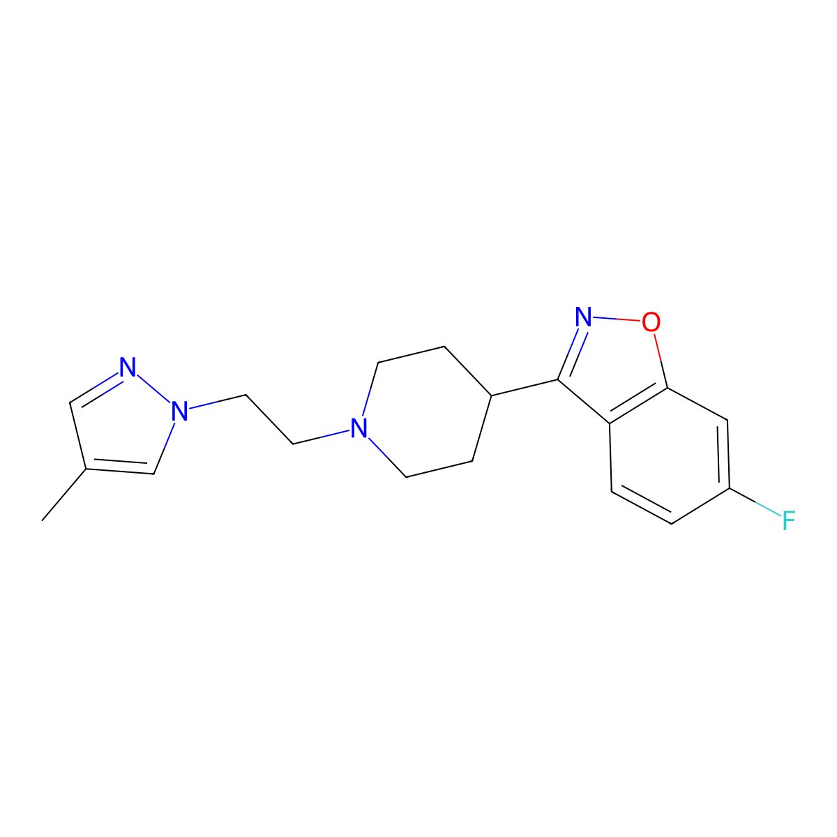 6-fluoro-3-{1-[2-(4-methyl-1H-pyrazol-1-yl)ethyl]piperidin-4-yl}-1,2-benzoxazole molecular structure, CAS 2770591-77-8