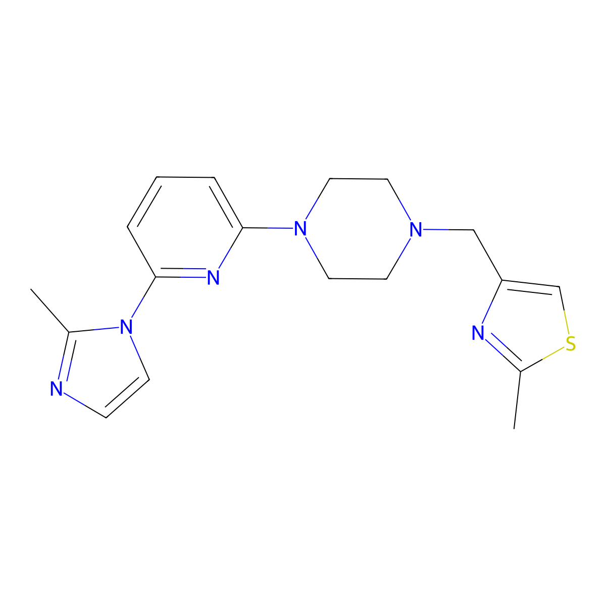 1-[(2-methyl-1,3-thiazol-4-yl)methyl]-4-[6-(2-methyl-1H-imidazol-1-yl)pyridin-2-yl]piperazine molecular structure, CAS 2770591-78-9