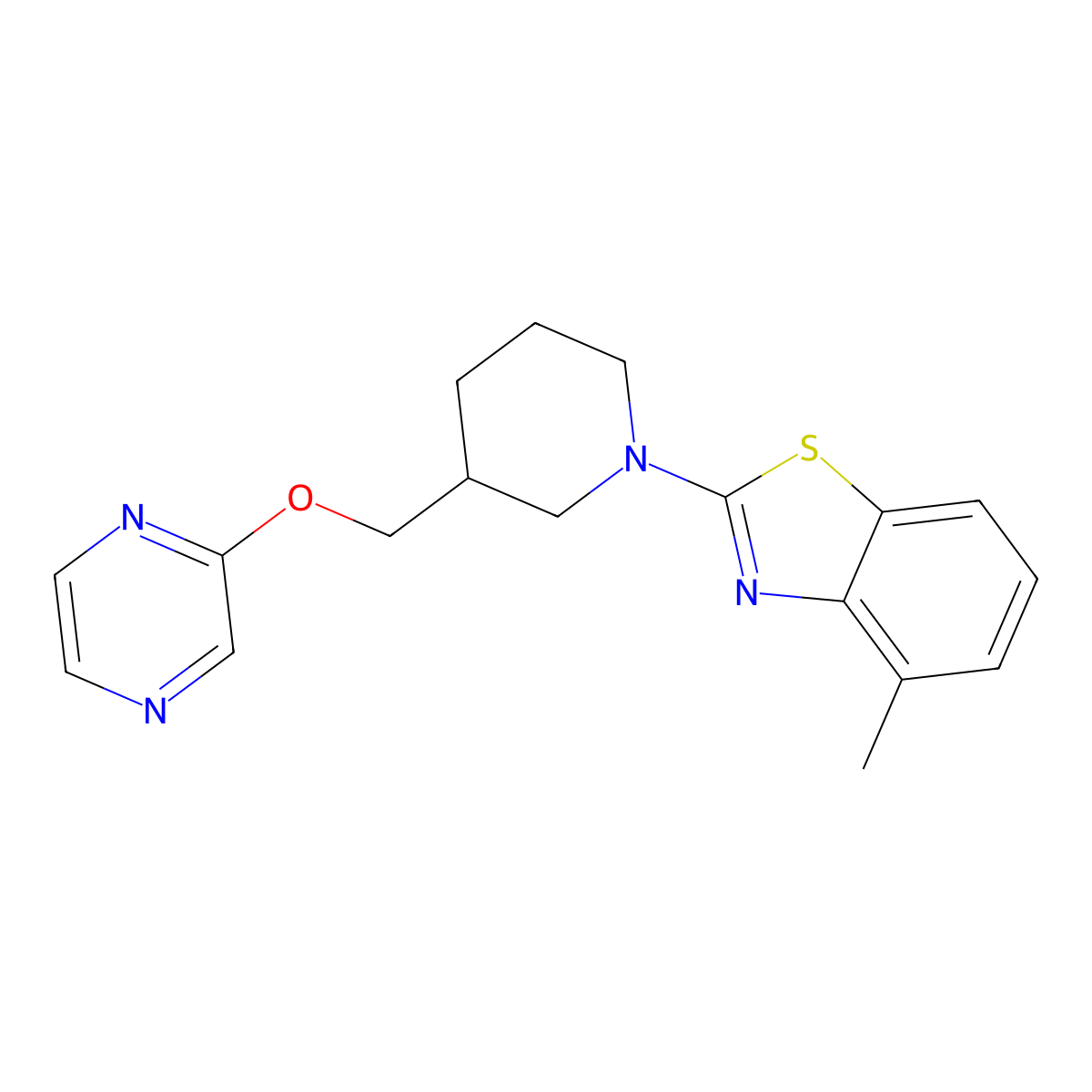 4-Methyl-2-{3-[(pyrazin-2-yloxy)methyl]piperidin-1-yl}-1,3-benzothiazole molecular structure, CAS 2770591-82-5
