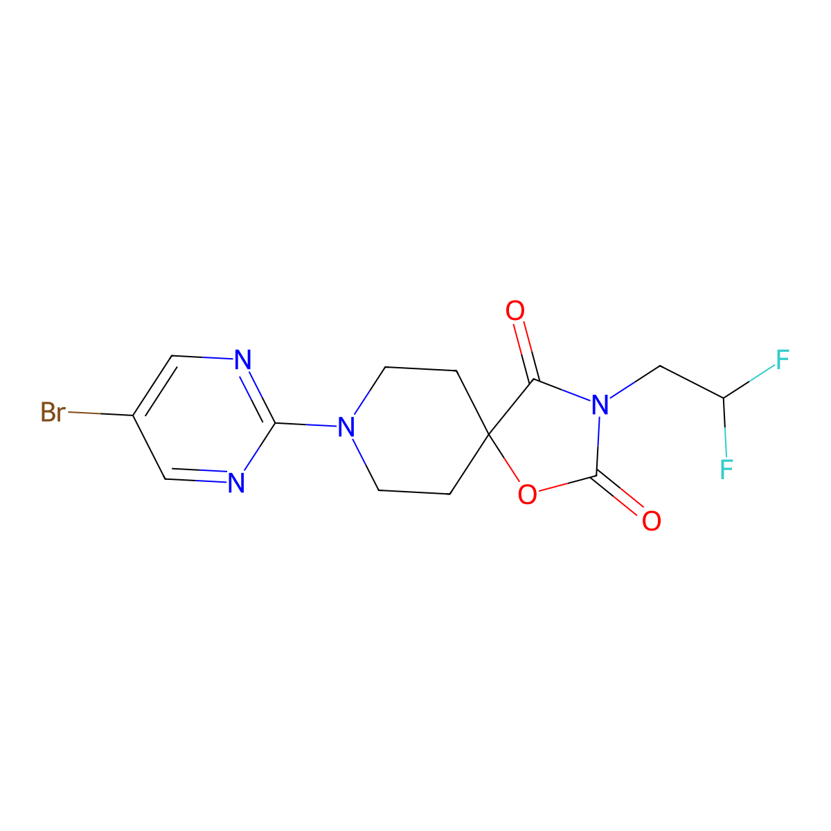 8-(5-Bromopyrimidin-2-yl)-3-(2,2-difluoroethyl)-1-oxa-3,8-diazaspiro[4.5]decane-2,4-dione molecular structure, CAS 2770591-84-7