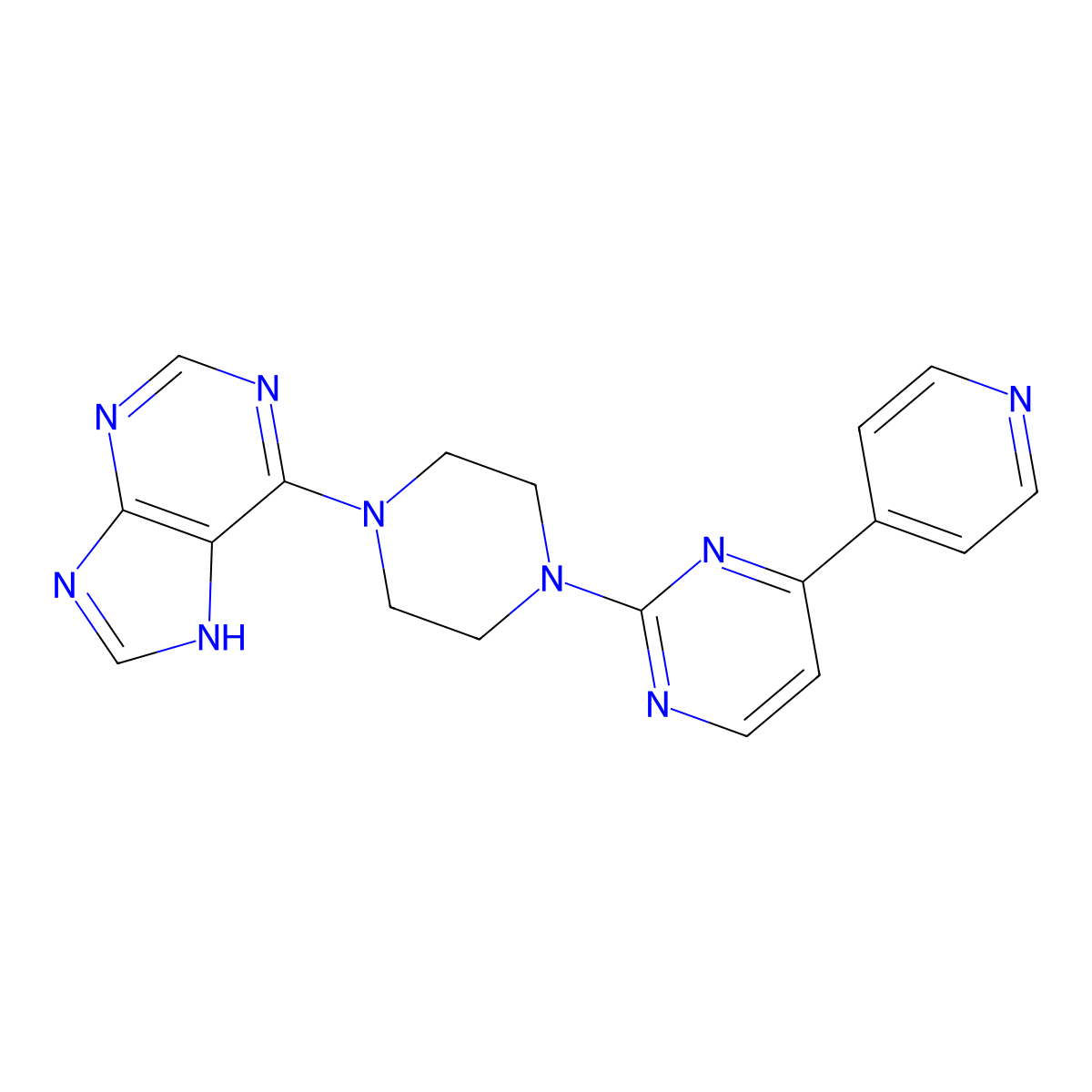 6-{4-[4-(pyridin-4-yl)pyrimidin-2-yl]piperazin-1-yl}-9H-purine molecular structure, CAS 2770591-86-9