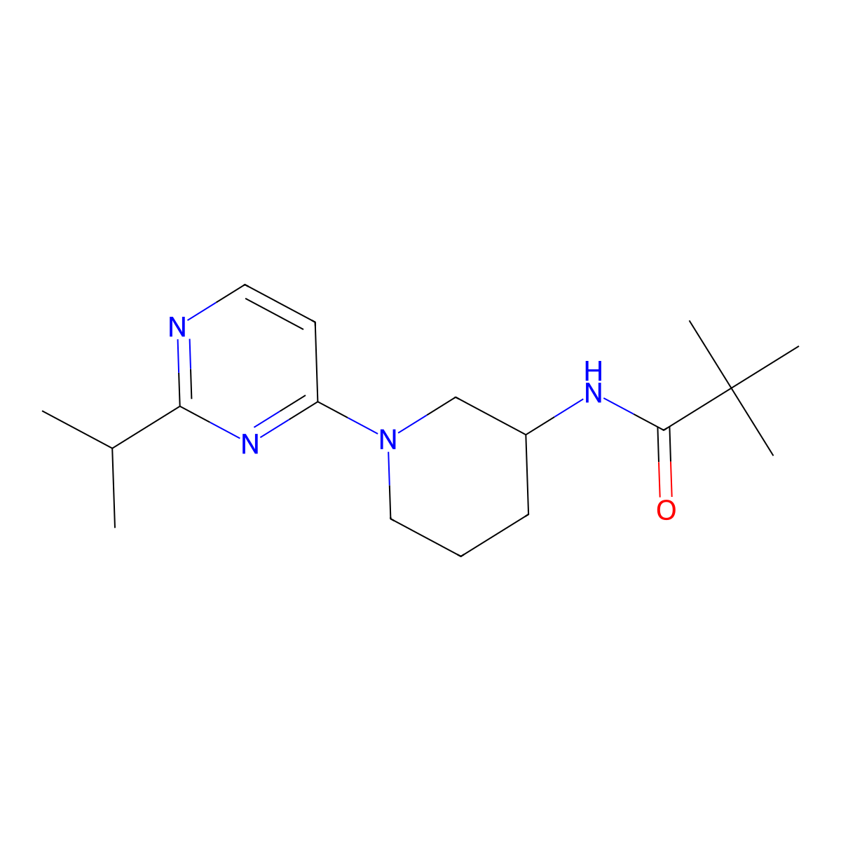 2,2-dimethyl-N-{1-[2-(propan-2-yl)pyrimidin-4-yl]piperidin-3-yl}propanamide molecular structure, CAS 2770591-87-0