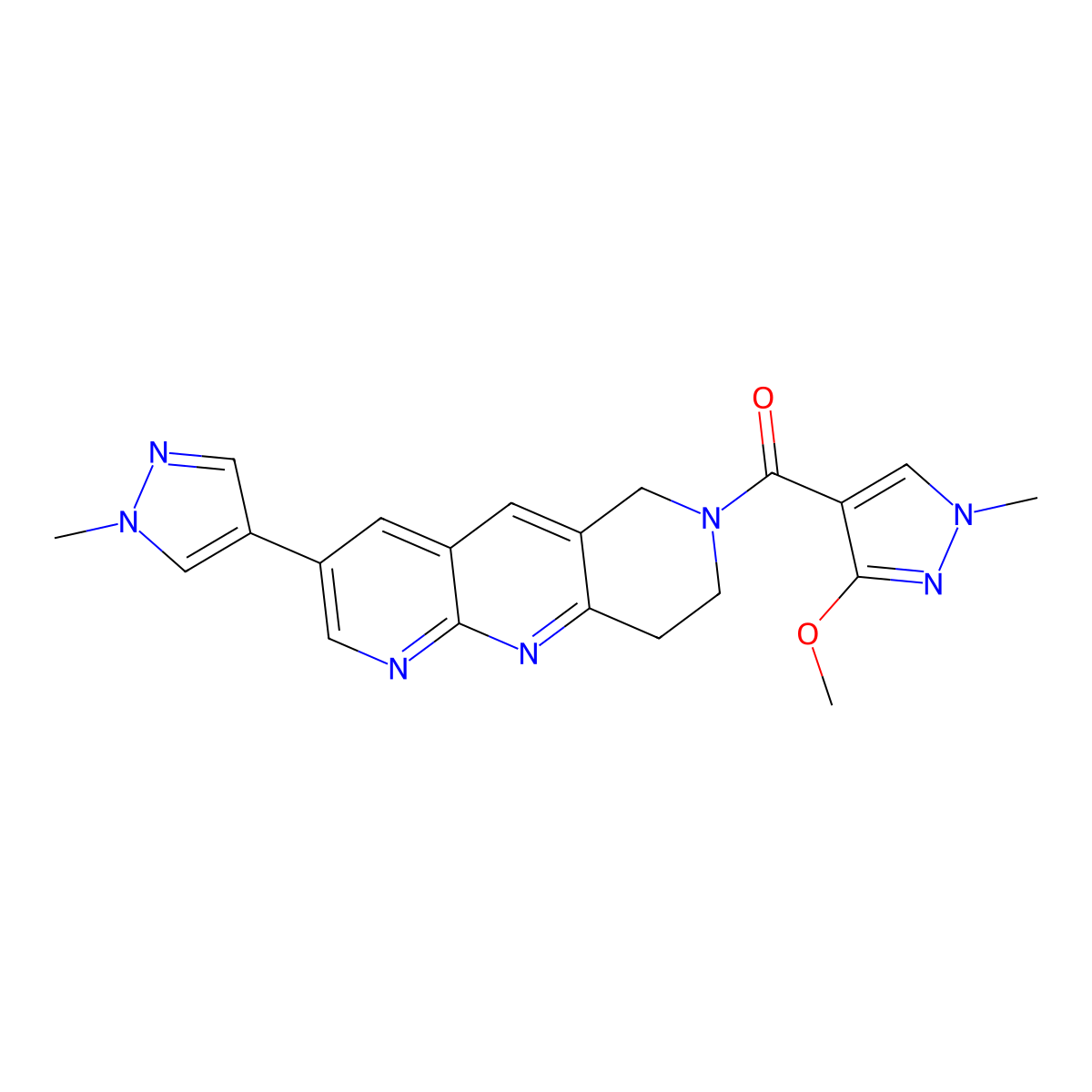 4-[7-(3-methoxy-1-methyl-1H-pyrazole-4-carbonyl)-6H,7H,8H,9H-pyrido[2,3-b]1,6-naphthyridin-3-yl]-1-methyl-1H-pyrazole molecular structure, CAS 2770591-91-6