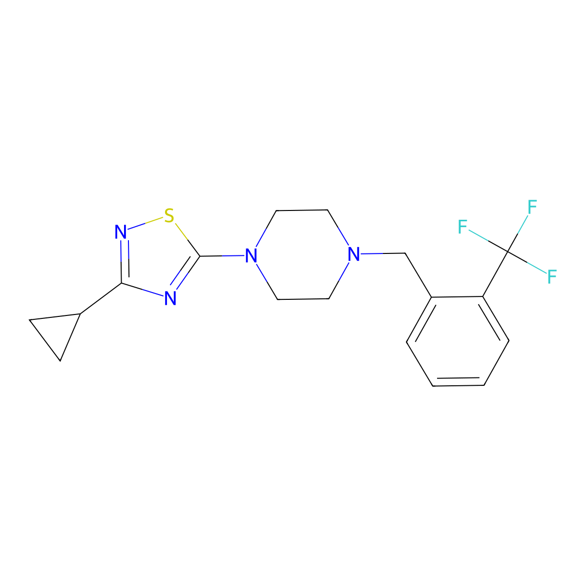 1-(3-Cyclopropyl-1,2,4-thiadiazol-5-yl)-4-{[2-(trifluoromethyl)phenyl]methyl}piperazine molecular structure, CAS 2770591-92-7
