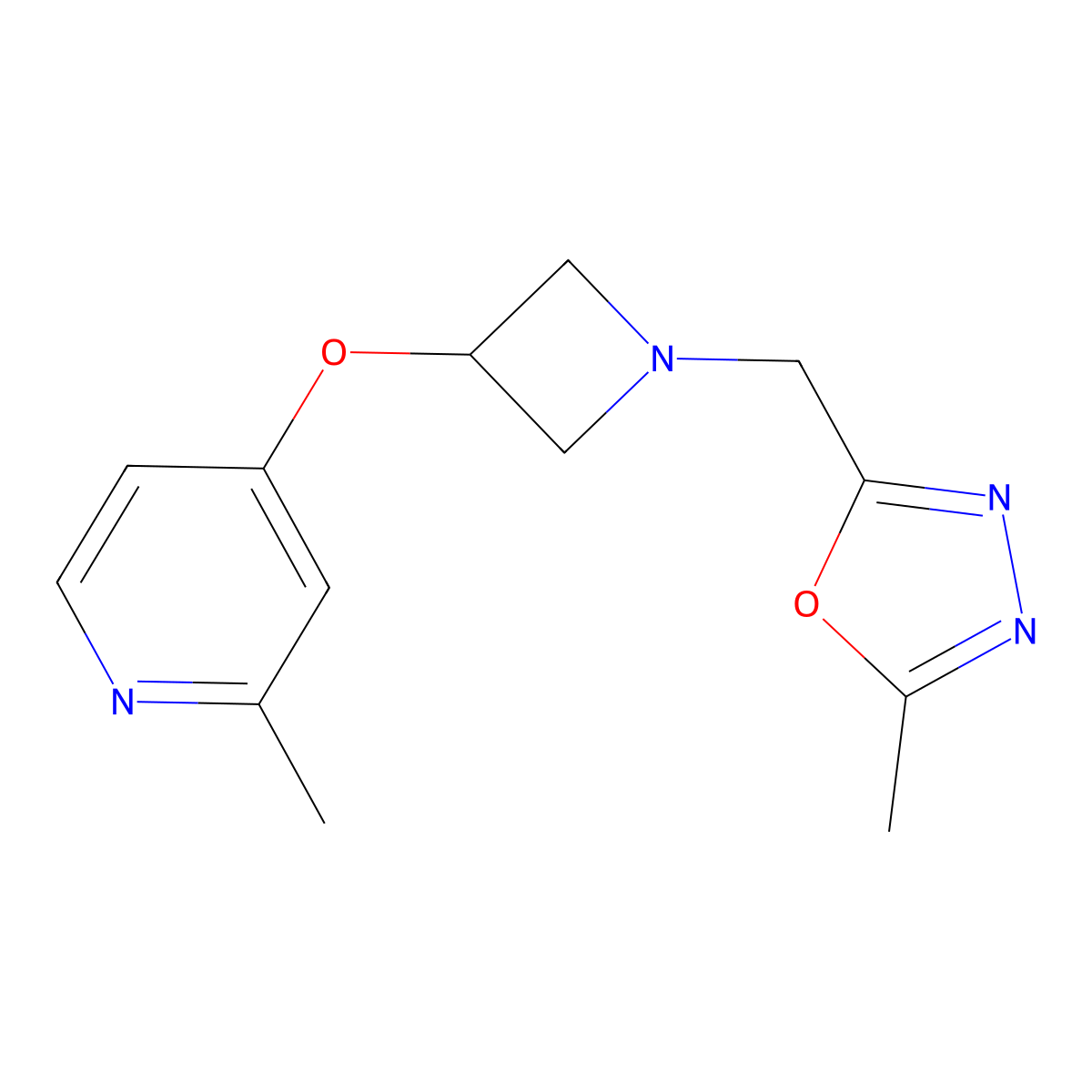 2-Methyl-4-({1-[(5-methyl-1,3,4-oxadiazol-2-yl)methyl]azetidin-3-yl}oxy)pyridine molecular structure, CAS 2770591-98-3
