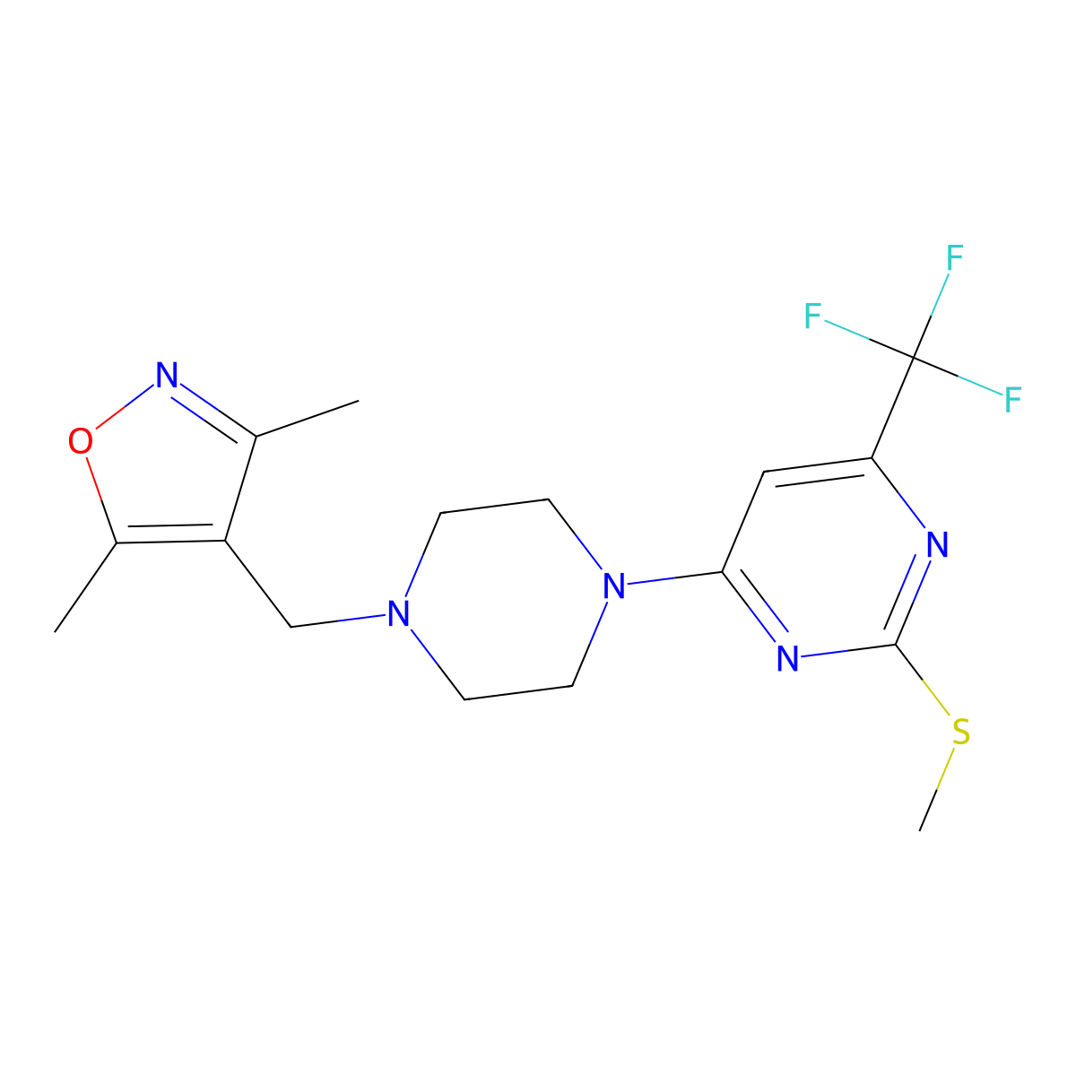 4-{4-[(3,5-Dimethyl-1,2-oxazol-4-yl)methyl]piperazin-1-yl}-2-(methylsulfanyl)-6-(trifluoromethyl)pyrimidine molecular structure, CAS 2770592-05-5