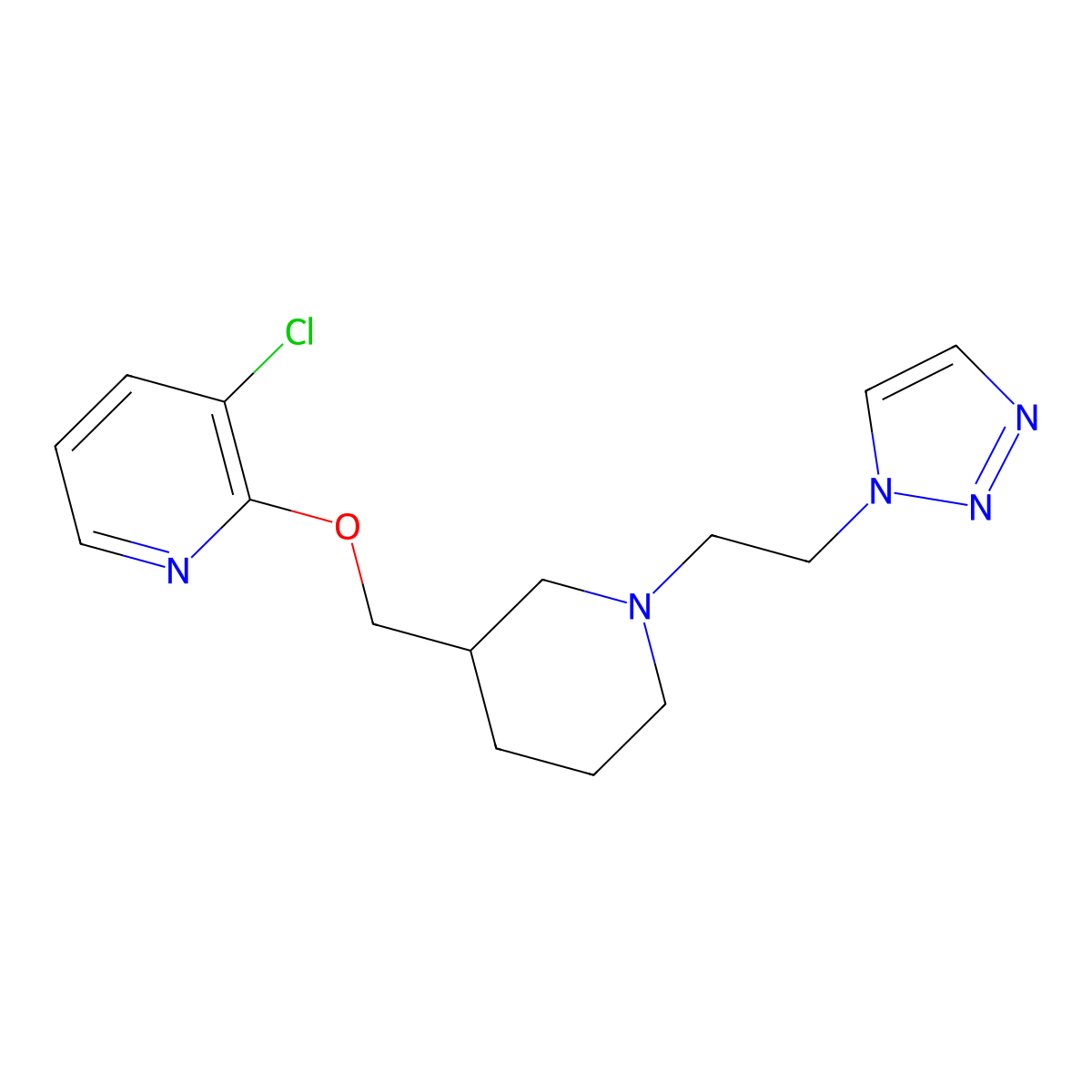 3-chloro-2-({1-[2-(1H-1,2,3-triazol-1-yl)ethyl]piperidin-3-yl}methoxy)pyridine molecular structure, CAS 2770592-07-7