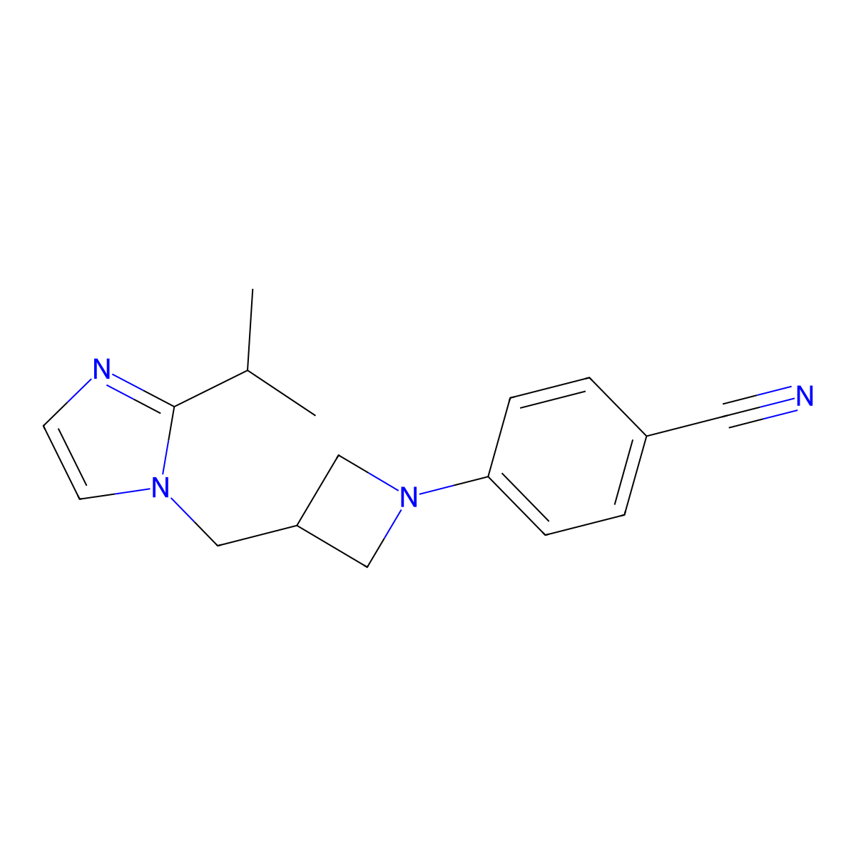 4-(3-{[2-(propan-2-yl)-1H-imidazol-1-yl]methyl}azetidin-1-yl)benzonitrile molecular structure, CAS 2770592-09-9