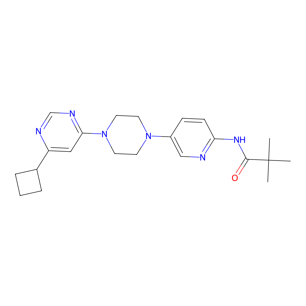 N-{5-[4-(6-cyclobutylpyrimidin-4-yl)piperazin-1-yl]pyridin-2-yl}-2,2-dimethylpropanamide molecular structure, CAS 2770592-12-4