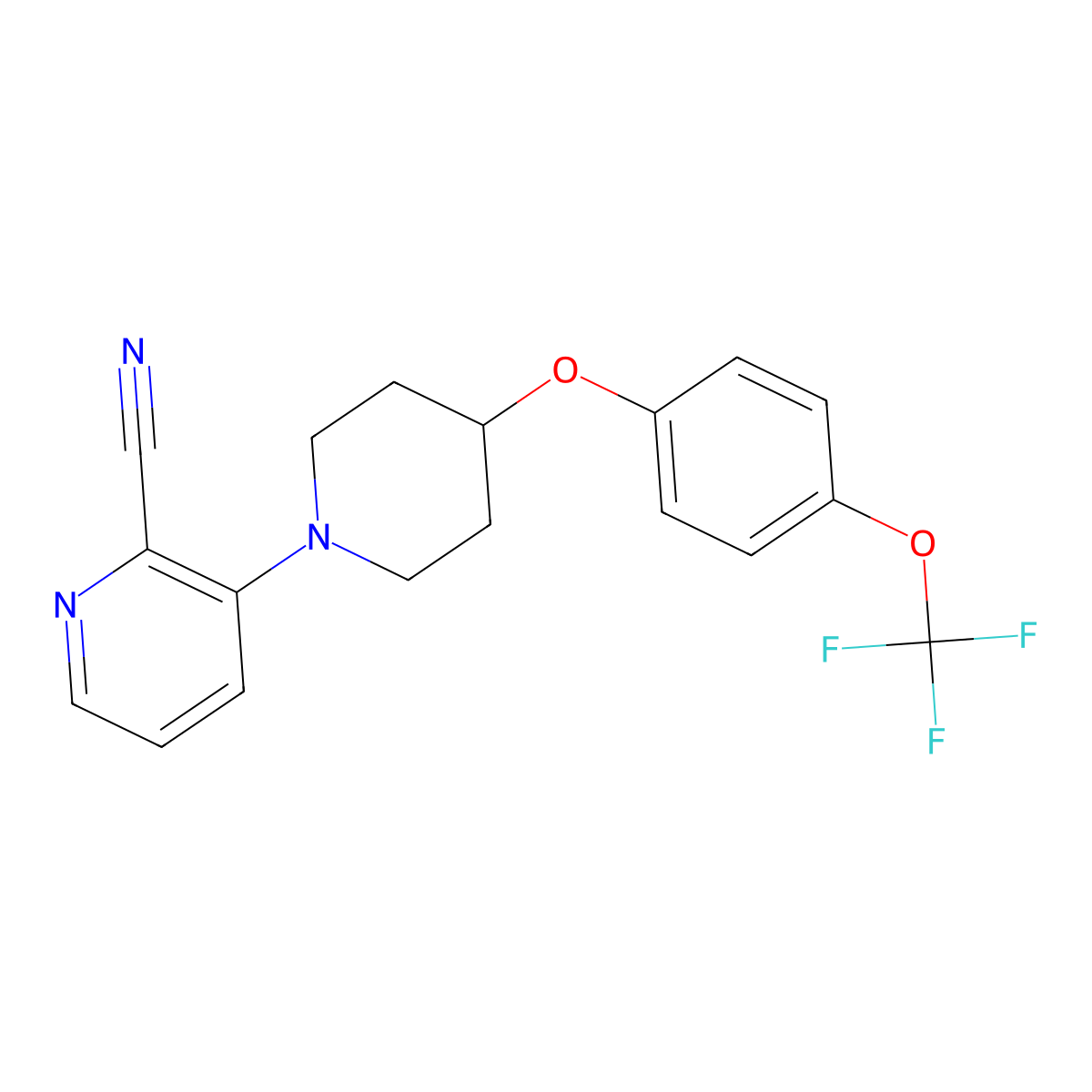 3-{4-[4-(Trifluoromethoxy)phenoxy]piperidin-1-yl}pyridine-2-carbonitrile molecular structure, CAS 2770592-16-8