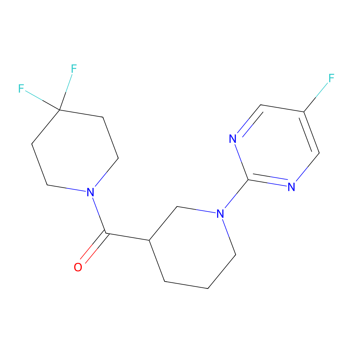 2-[3-(4,4-Difluoropiperidine-1-carbonyl)piperidin-1-yl]-5-fluoropyrimidine molecular structure, CAS 2770592-20-4