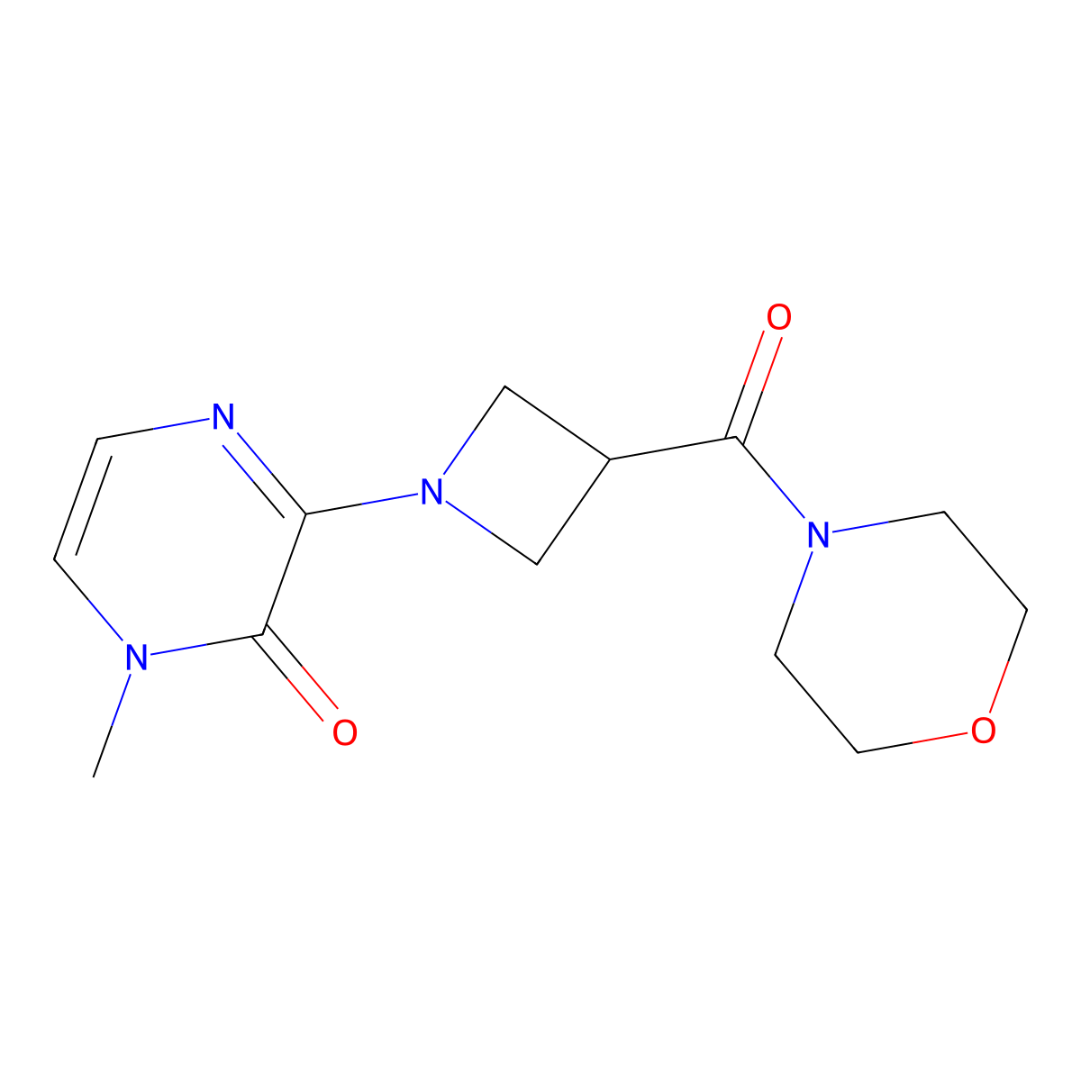 1-Methyl-3-[3-(morpholine-4-carbonyl)azetidin-1-yl]-1,2-dihydropyrazin-2-one molecular structure, CAS 2770592-22-6
