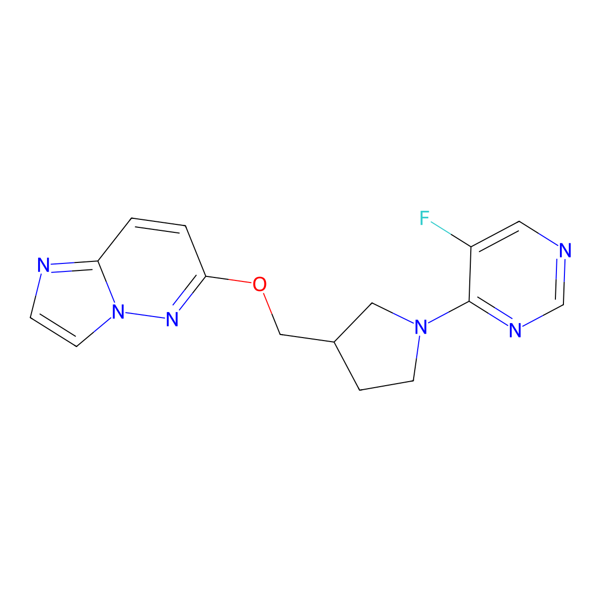 5-Fluoro-4-[3-({imidazo[1,2-b]pyridazin-6-yloxy}methyl)pyrrolidin-1-yl]pyrimidine molecular structure, CAS 2770592-24-8