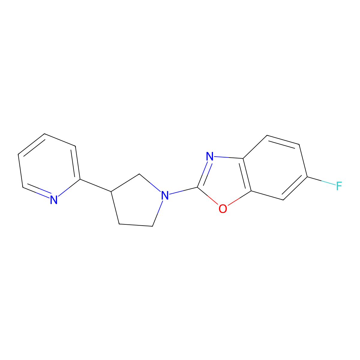 6-Fluoro-2-[3-(pyridin-2-yl)pyrrolidin-1-yl]-1,3-benzoxazole molecular structure, CAS 2770592-26-0