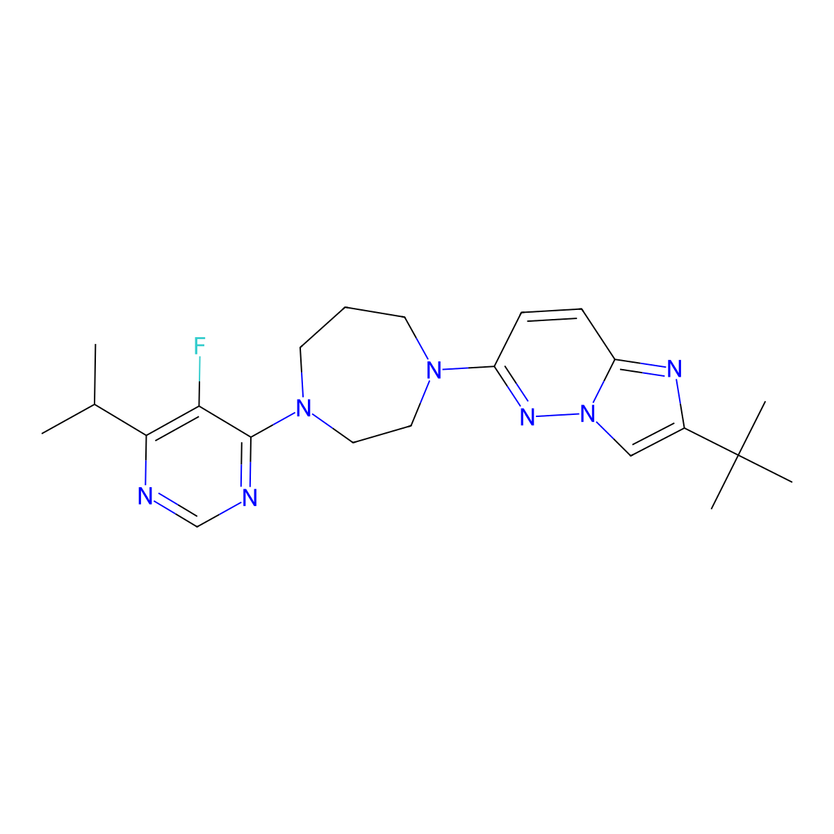 1-{2-Tert-butylimidazo[1,2-b]pyridazin-6-yl}-4-[5-fluoro-6-(propan-2-yl)pyrimidin-4-yl]-1,4-diazepane molecular structure, CAS 2770592-29-3