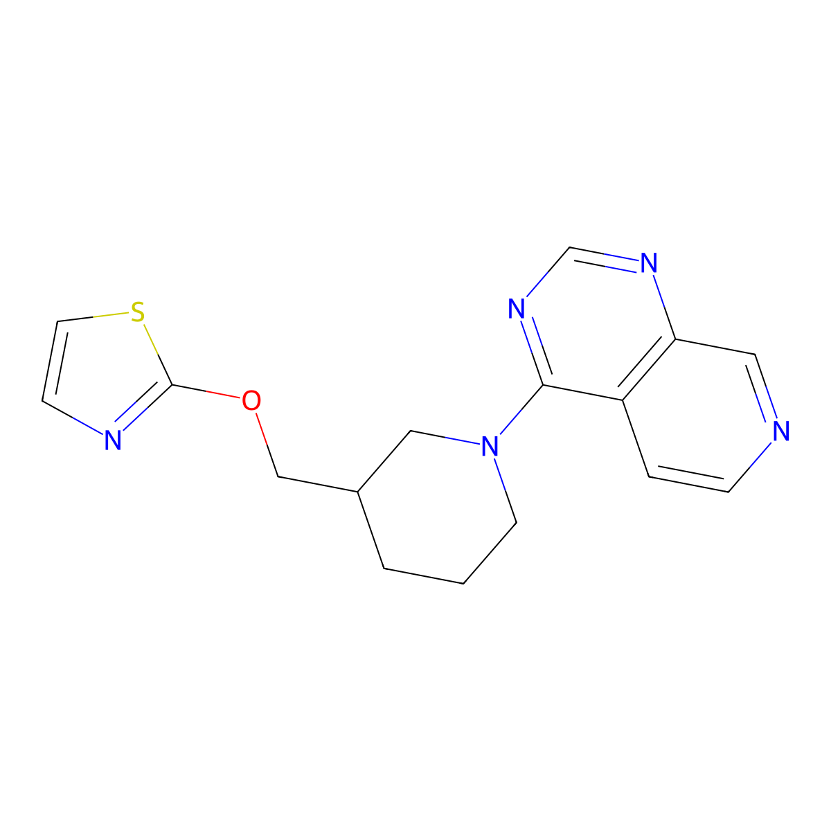 1-{Pyrido[3,4-d]pyrimidin-4-yl}-3-[(1,3-thiazol-2-yloxy)methyl]piperidine molecular structure, CAS 2770592-30-6