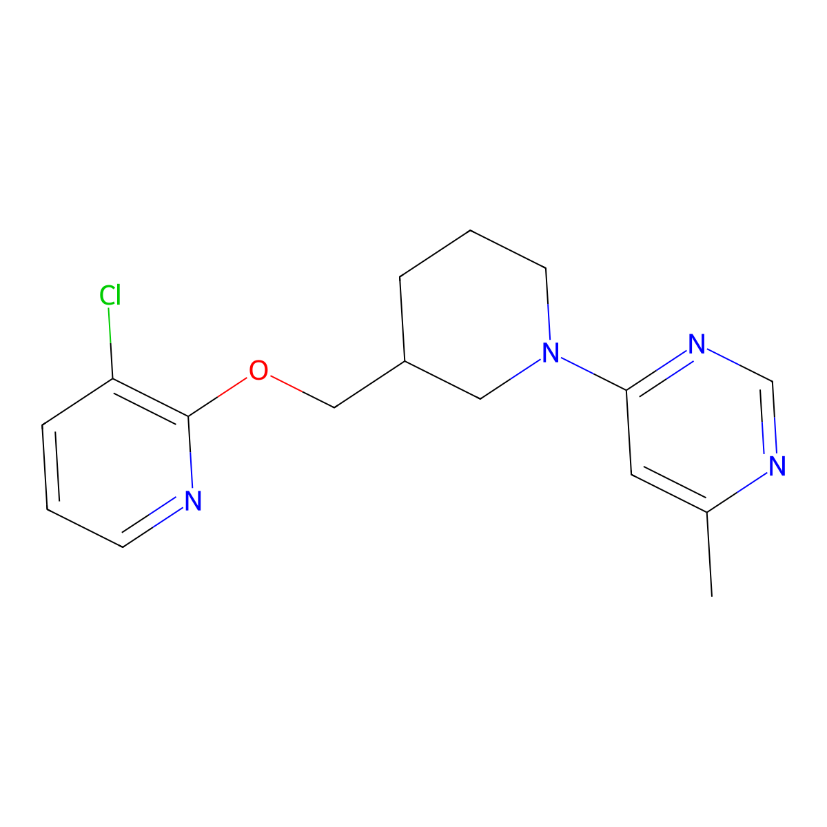 4-(3-{[(3-Chloropyridin-2-yl)oxy]methyl}piperidin-1-yl)-6-methylpyrimidine molecular structure, CAS 2770592-37-3