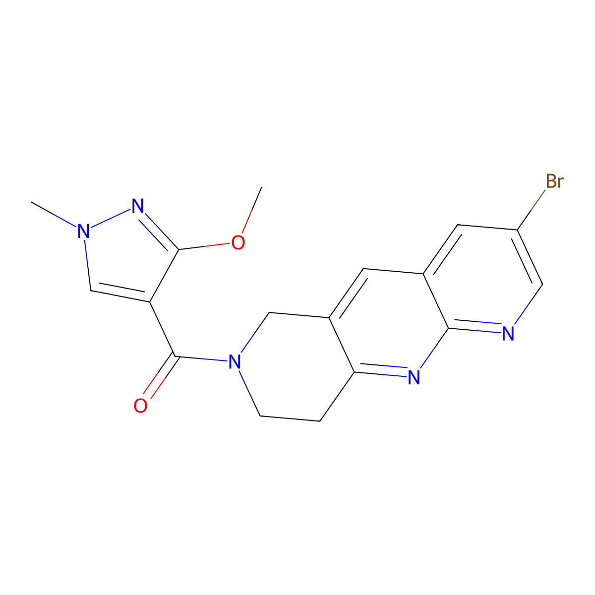 4-{3-bromo-6H,7H,8H,9H-pyrido[2,3-b]1,6-naphthyridine-7-carbonyl}-3-methoxy-1-methyl-1H-pyrazole molecular structure, CAS 2770592-38-4
