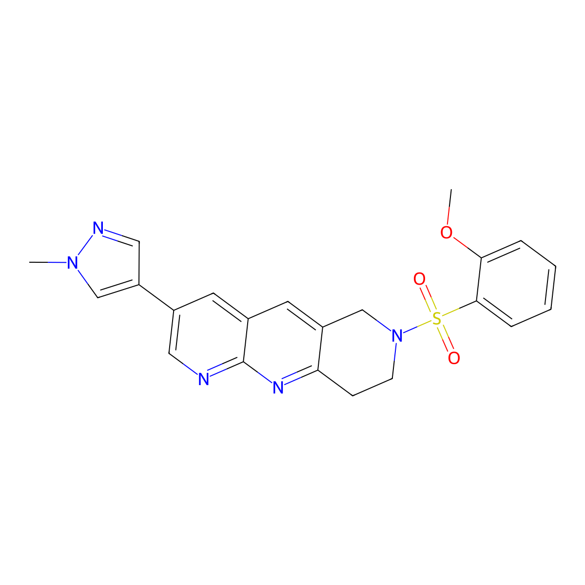 4-[7-(2-methoxybenzenesulfonyl)-6H,7H,8H,9H-pyrido[2,3-b]1,6-naphthyridin-3-yl]-1-methyl-1H-pyrazole molecular structure, CAS 2770592-41-9