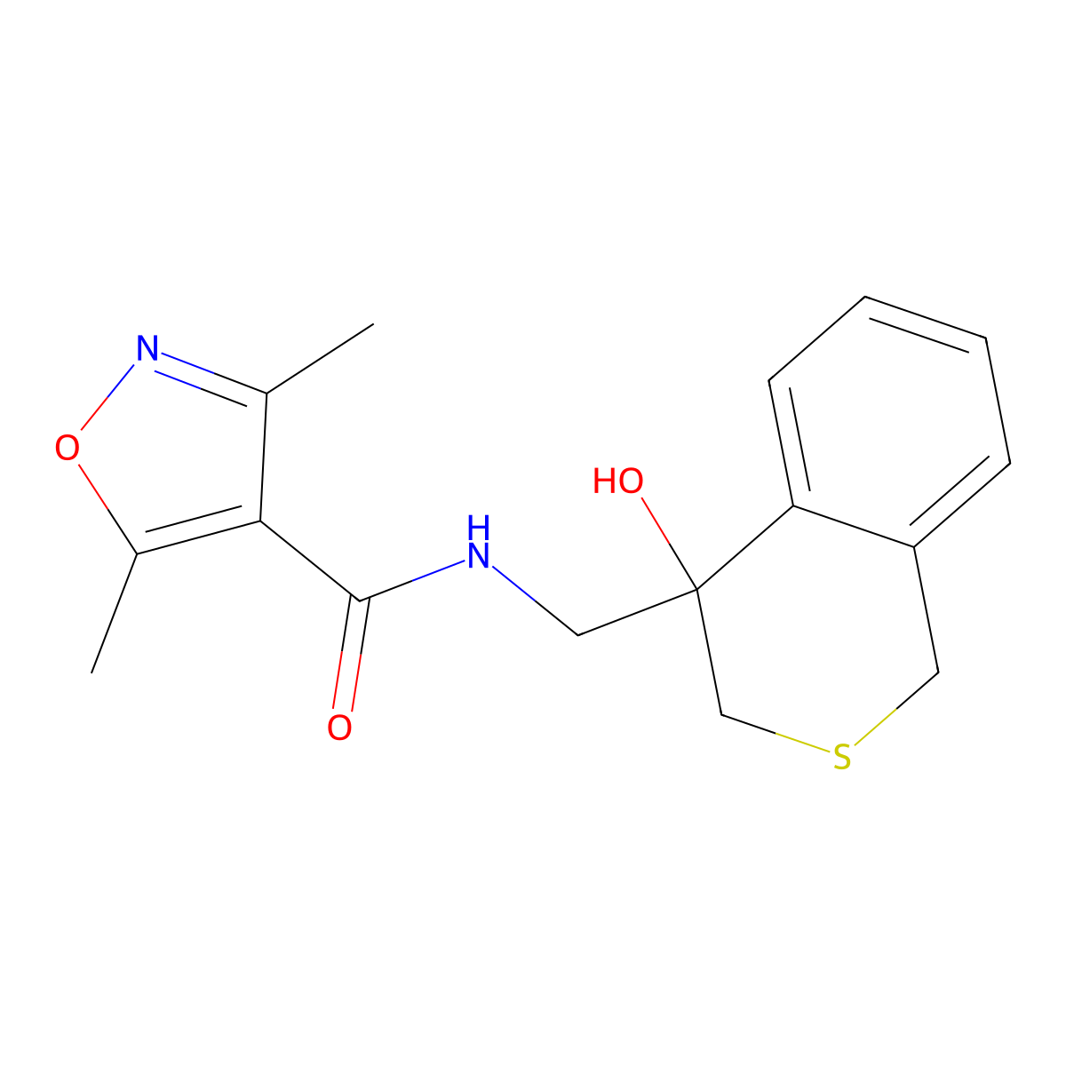 N-[(4-hydroxy-3,4-dihydro-1H-2-benzothiopyran-4-yl)methyl]-3,5-dimethyl-1,2-oxazole-4-carboxamide molecular structure, CAS 2770592-44-2