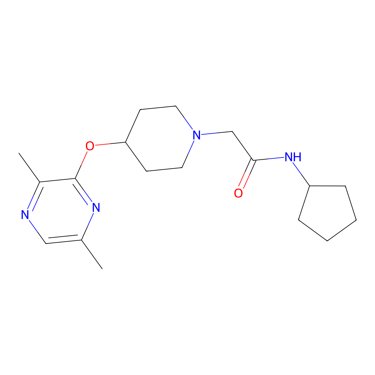 N-cyclopentyl-2-{4-[(3,6-dimethylpyrazin-2-yl)oxy]piperidin-1-yl}acetamide molecular structure, CAS 2770592-45-3