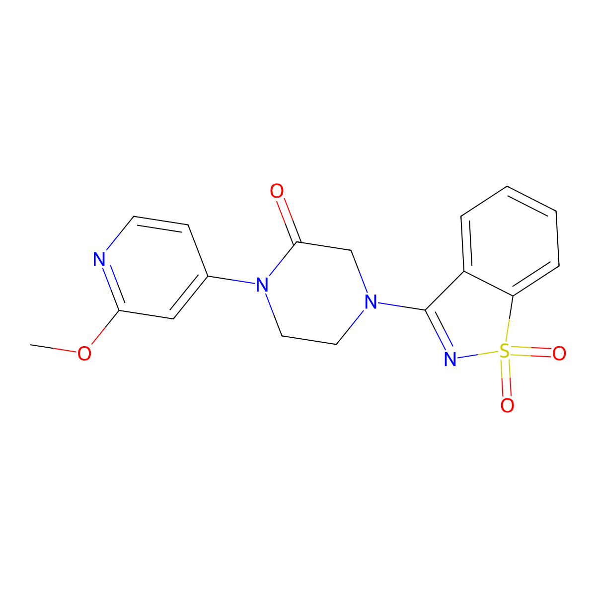 4-(1,1-Dioxo-1,2-benzothiazol-3-yl)-1-(2-methoxy-4-pyridinyl)piperazin-2-one molecular structure, CAS 2770592-48-6