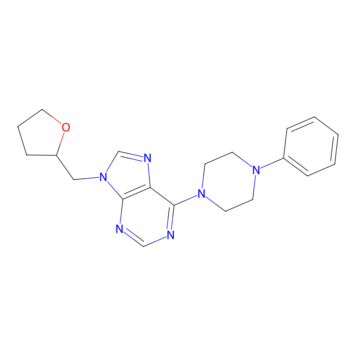 9-[(oxolan-2-yl)methyl]-6-(4-phenylpiperazin-1-yl)-9H-purine molecular structure, CAS 2770592-49-7