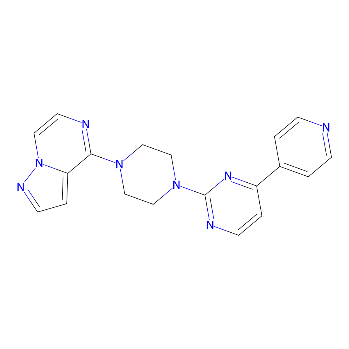 2-(4-{Pyrazolo[1,5-a]pyrazin-4-yl}piperazin-1-yl)-4-(pyridin-4-yl)pyrimidine molecular structure, CAS 2770592-50-0
