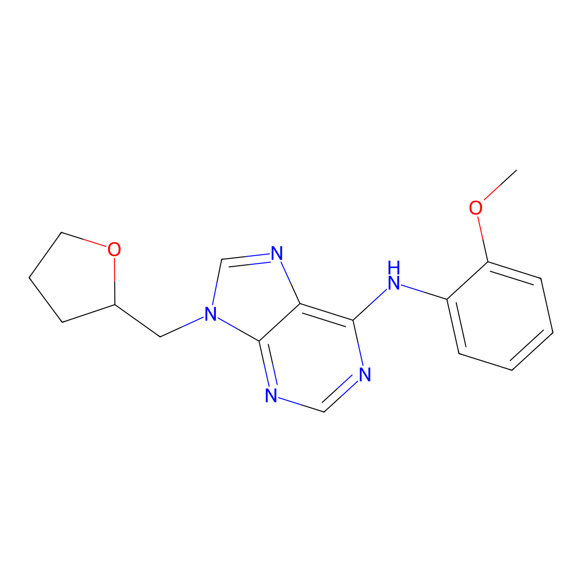 N-(2-methoxyphenyl)-9-[(oxolan-2-yl)methyl]-9H-purin-6-amine molecular structure, CAS 2770592-55-5