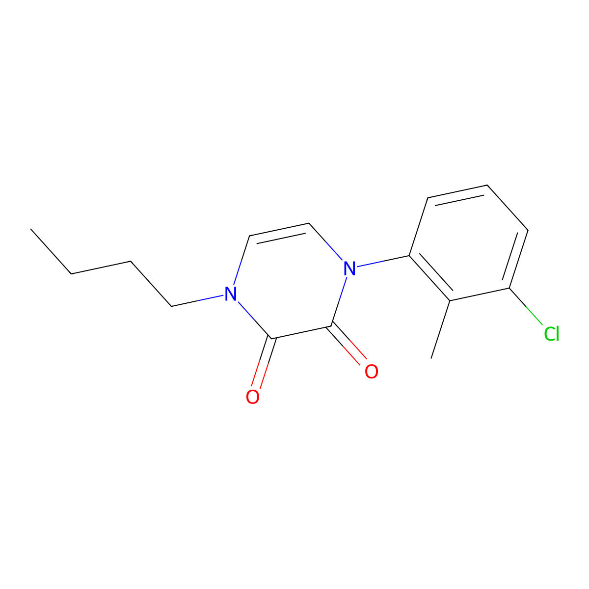 1-Butyl-4-(3-chloro-2-methylphenyl)-1,2,3,4-tetrahydropyrazine-2,3-dione molecular structure, CAS 2770592-59-9