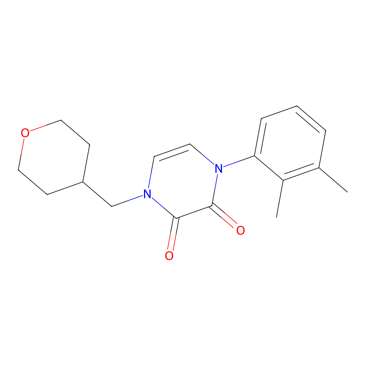 1-(2,3-Dimethylphenyl)-4-[(oxan-4-yl)methyl]-1,2,3,4-tetrahydropyrazine-2,3-dione molecular structure, CAS 2770592-60-2