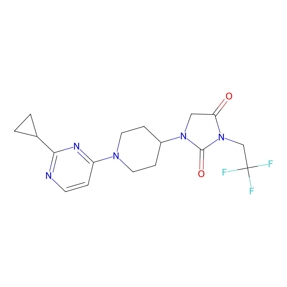 1-[1-(2-Cyclopropylpyrimidin-4-yl)piperidin-4-yl]-3-(2,2,2-trifluoroethyl)imidazolidine-2,4-dione molecular structure, CAS 2770592-66-8