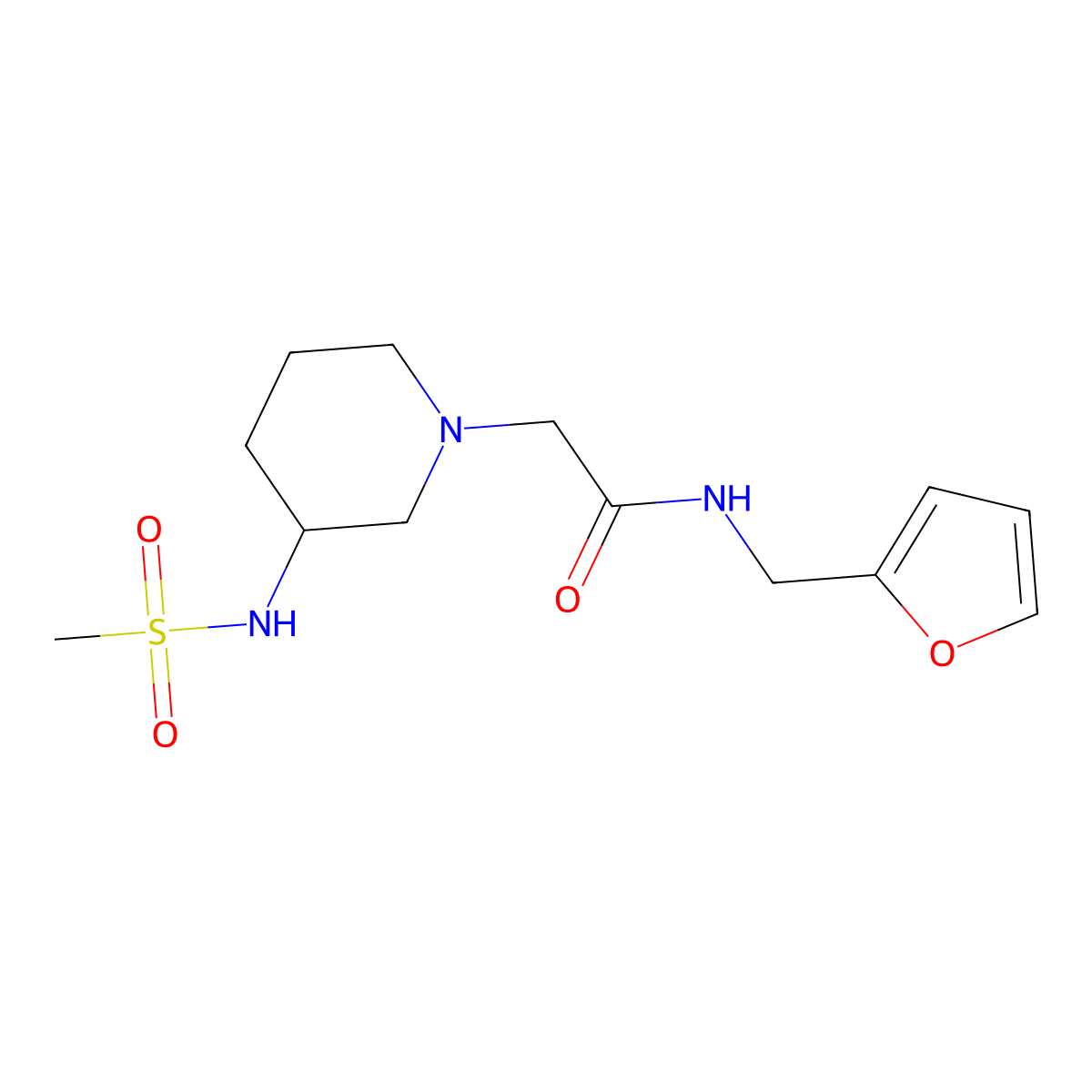N-[(furan-2-yl)methyl]-2-(3-methanesulfonamidopiperidin-1-yl)acetamide molecular structure, CAS 2770592-67-9