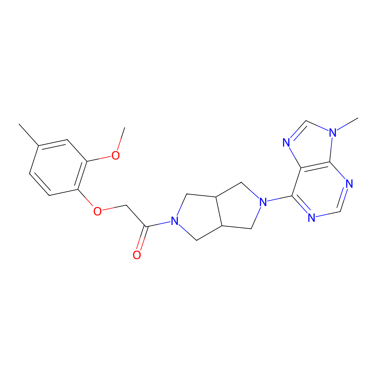 2-(2-methoxy-4-methylphenoxy)-1-[5-(9-methyl-9H-purin-6-yl)-octahydropyrrolo[3,4-c]pyrrol-2-yl]ethan-1-one molecular structure, CAS 2770592-68-0