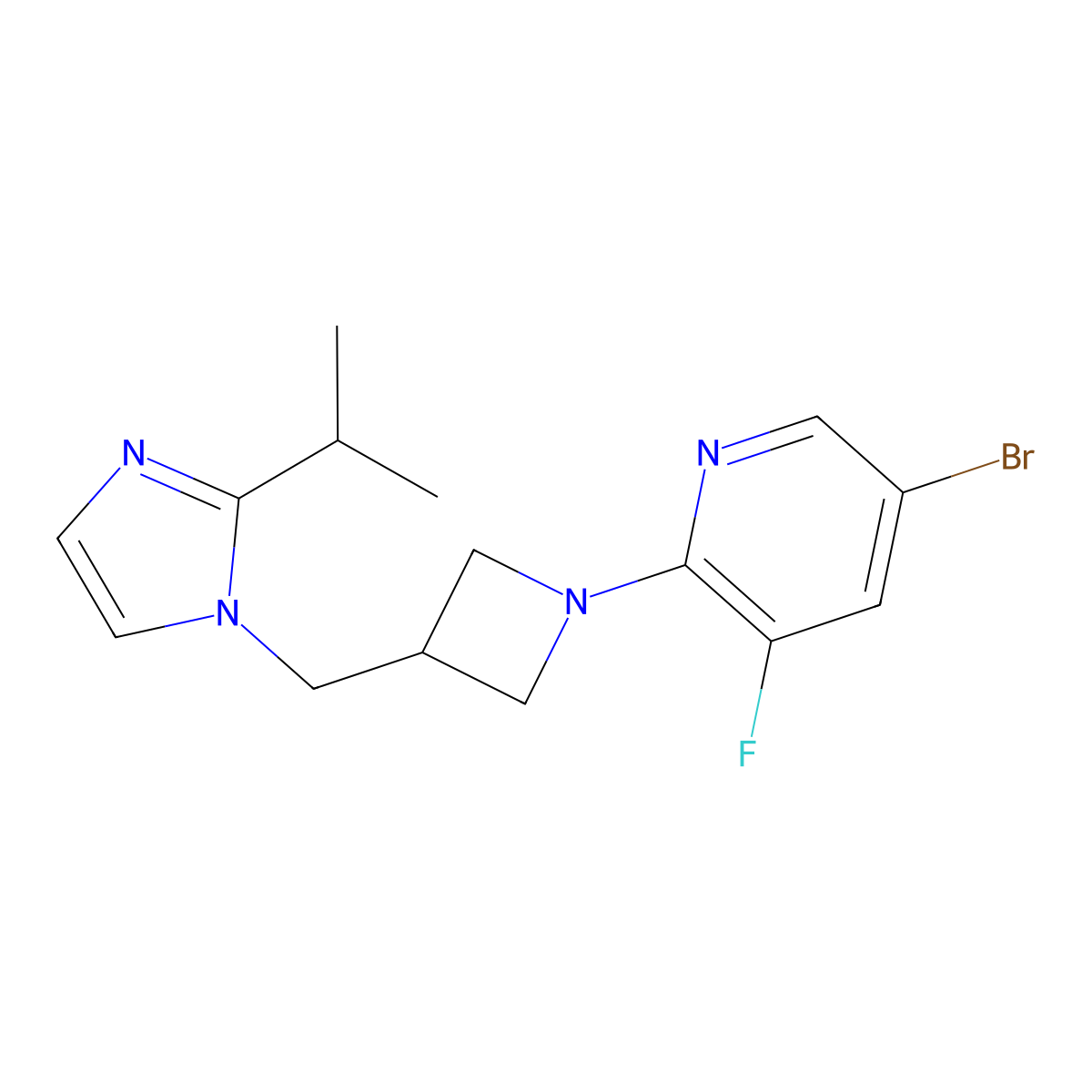 5-bromo-3-fluoro-2-(3-{[2-(propan-2-yl)-1H-imidazol-1-yl]methyl}azetidin-1-yl)pyridine molecular structure, CAS 2770592-70-4
