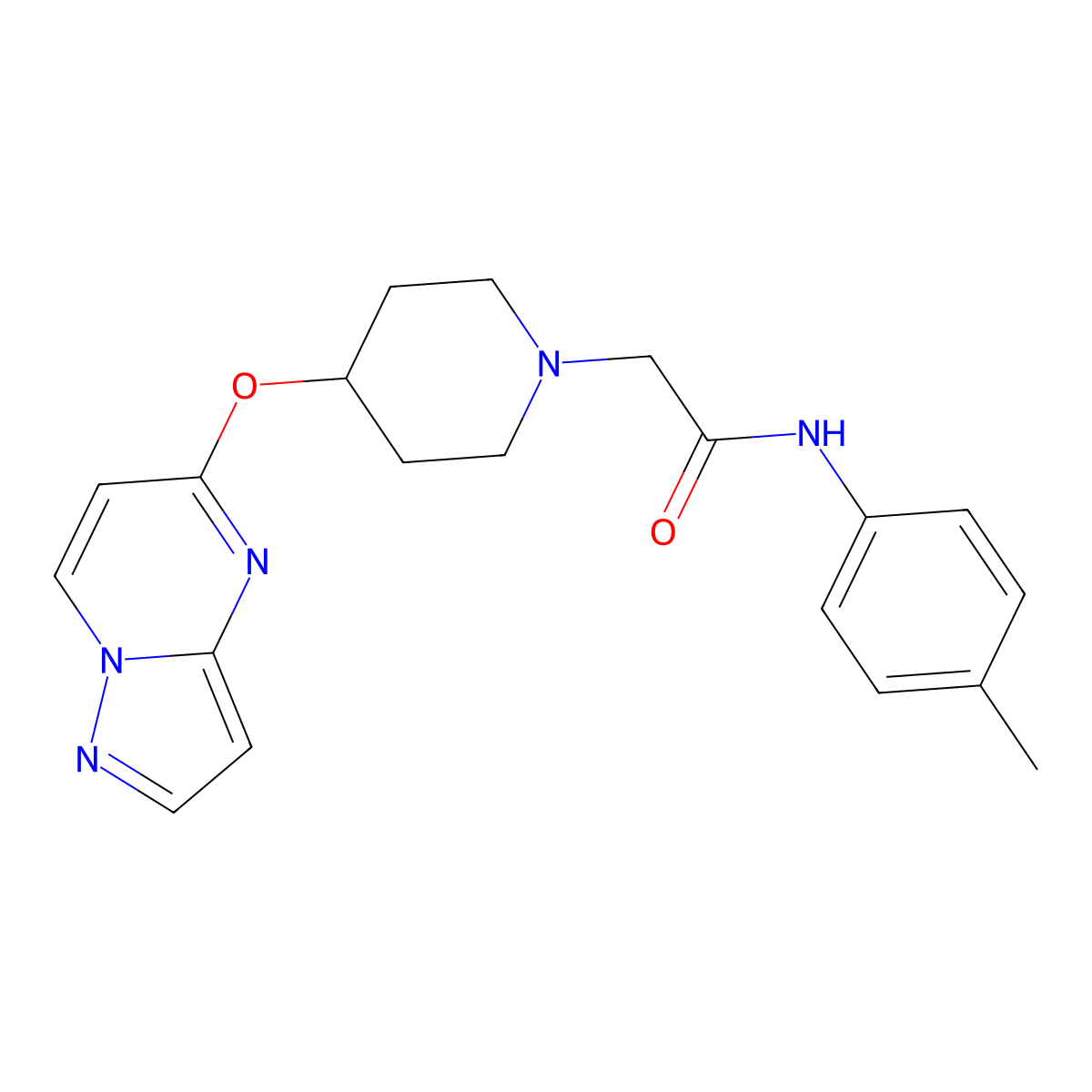 N-(4-methylphenyl)-2-(4-{pyrazolo[1,5-a]pyrimidin-5-yloxy}piperidin-1-yl)acetamide molecular structure, CAS 2770592-74-8