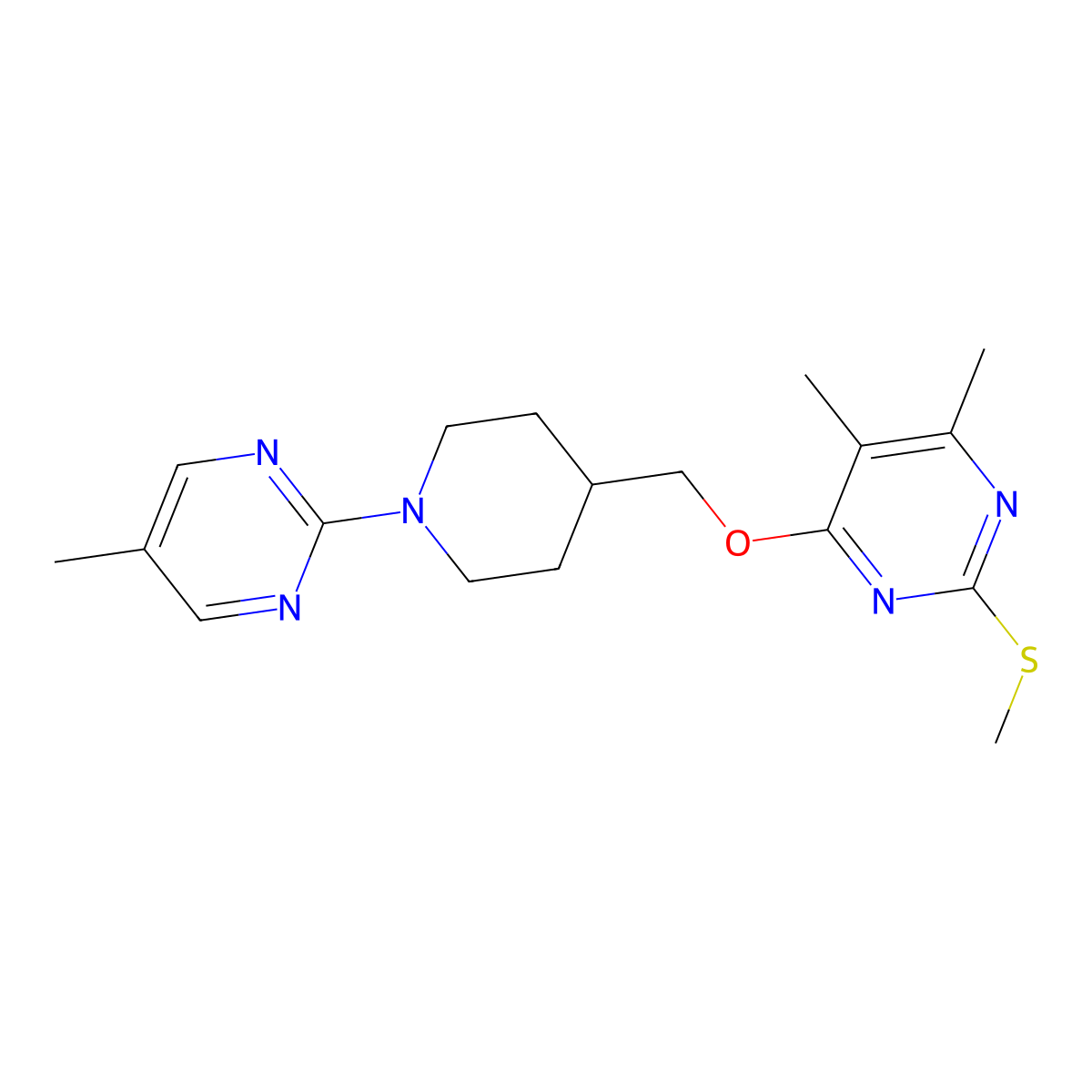 4,5-Dimethyl-6-[[1-(5-methylpyrimidin-2-yl)piperidin-4-yl]methoxy]-2-methylsulfanylpyrimidine molecular structure, CAS 2770592-75-9